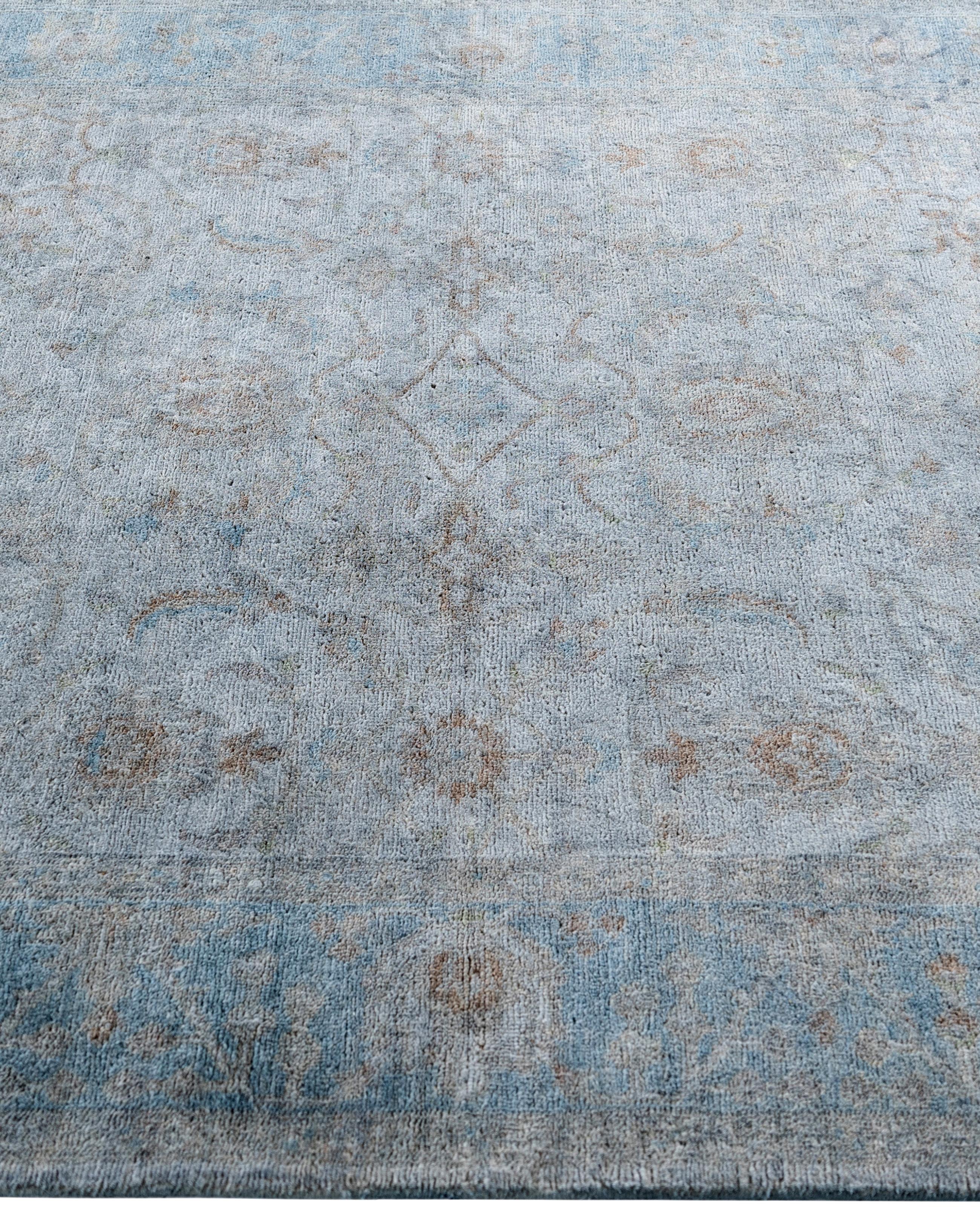 Hand-Knotted Overdyed One-of-a-Kind Wool Blue Area Rug 4' 1