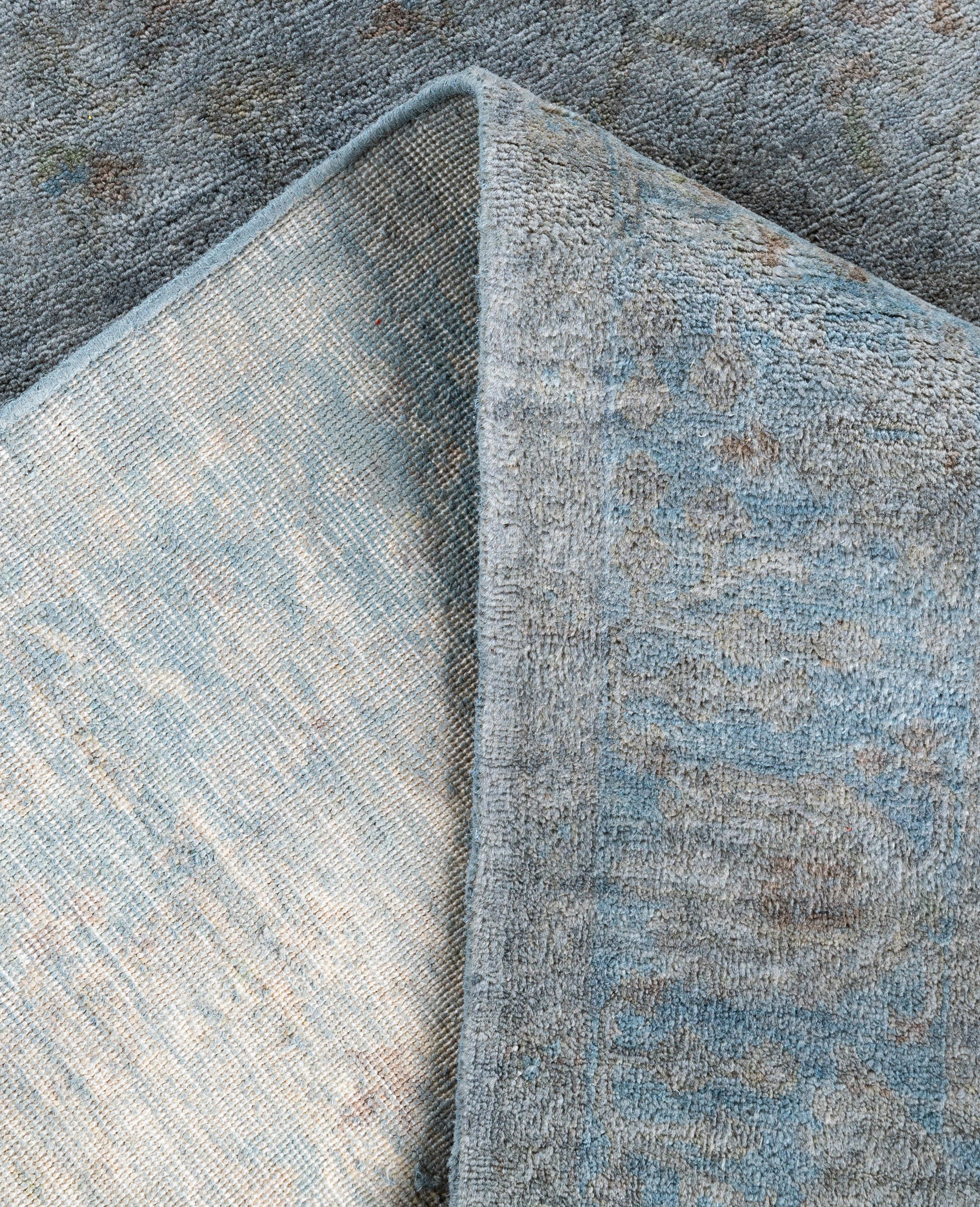 Contemporary Overdyed One-of-a-Kind Wool Blue Area Rug 4' 1