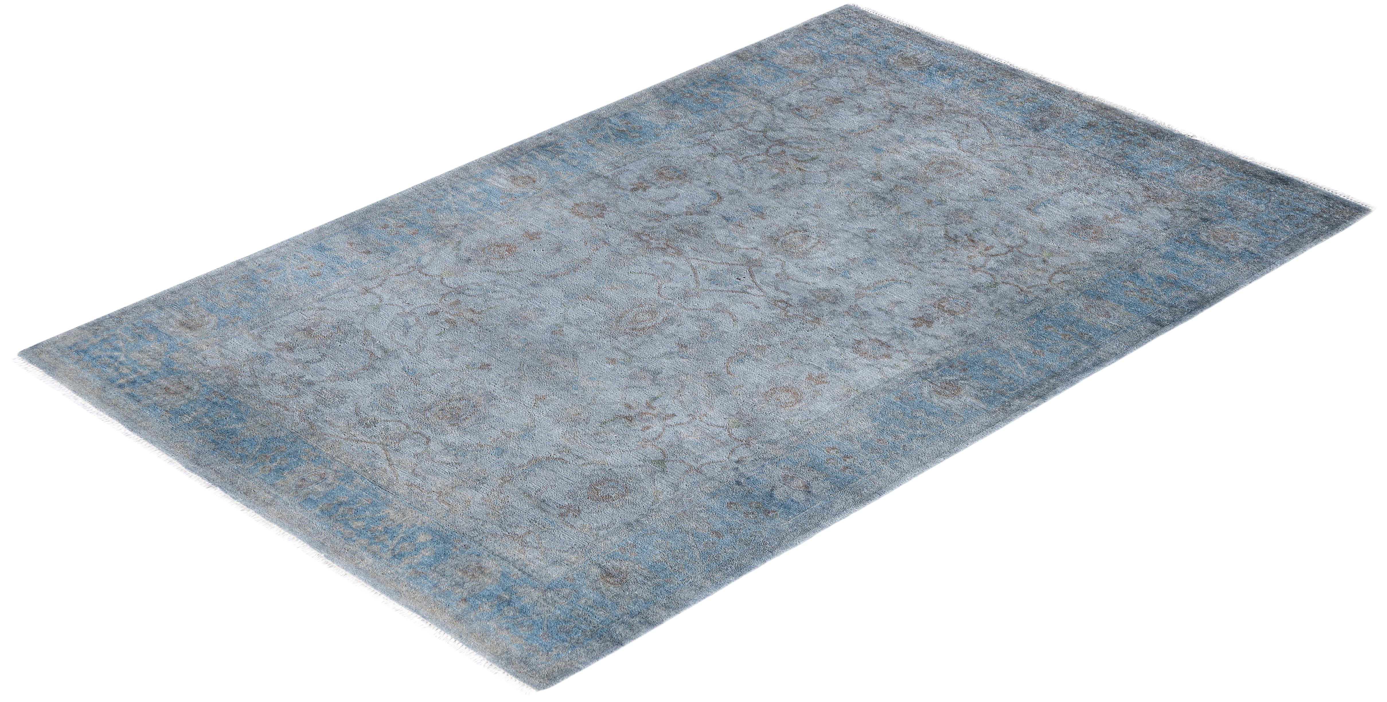 Overdyed One-of-a-Kind Wool Blue Area Rug 4' 1