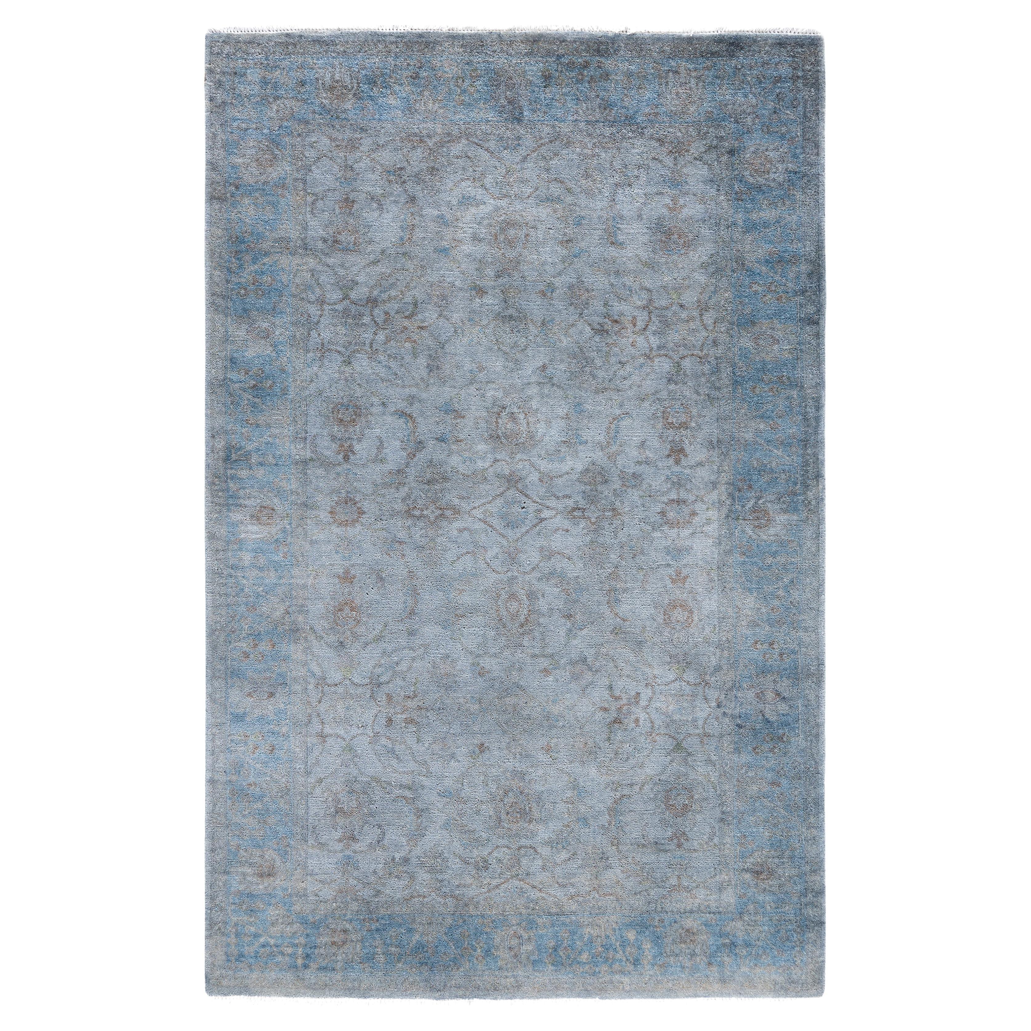 Overdyed One-of-a-Kind Wool Blue Area Rug 4' 1" x 6' 5"