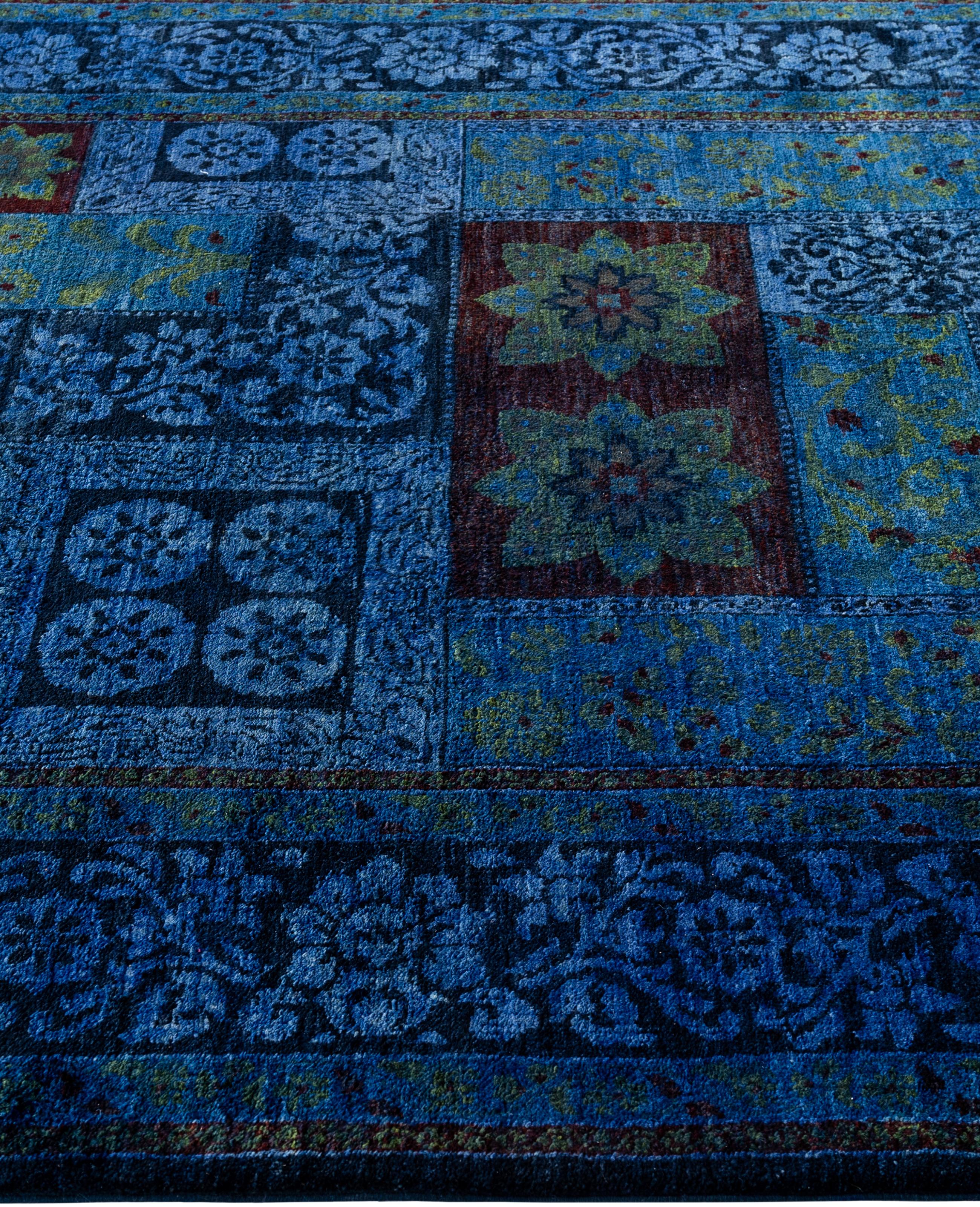 Noué à la main Tapis de sol en laine bleu Overdyed One-of-a-Kind 4' 10