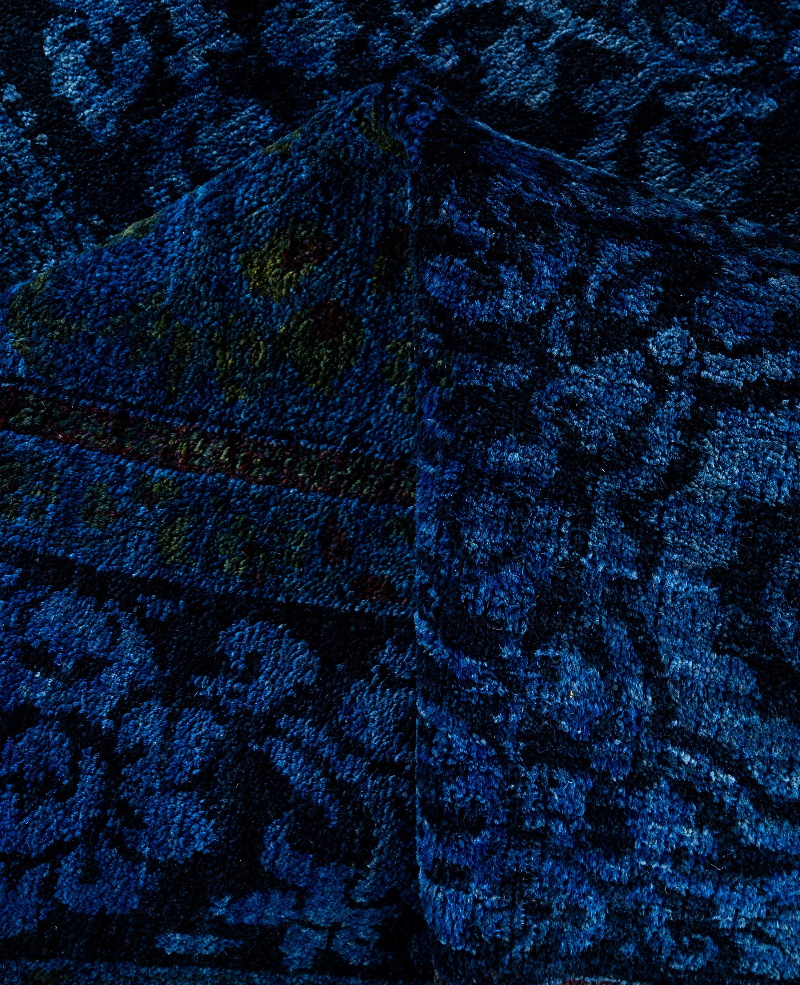 Laine Tapis de sol en laine bleu Overdyed One-of-a-Kind 4' 10
