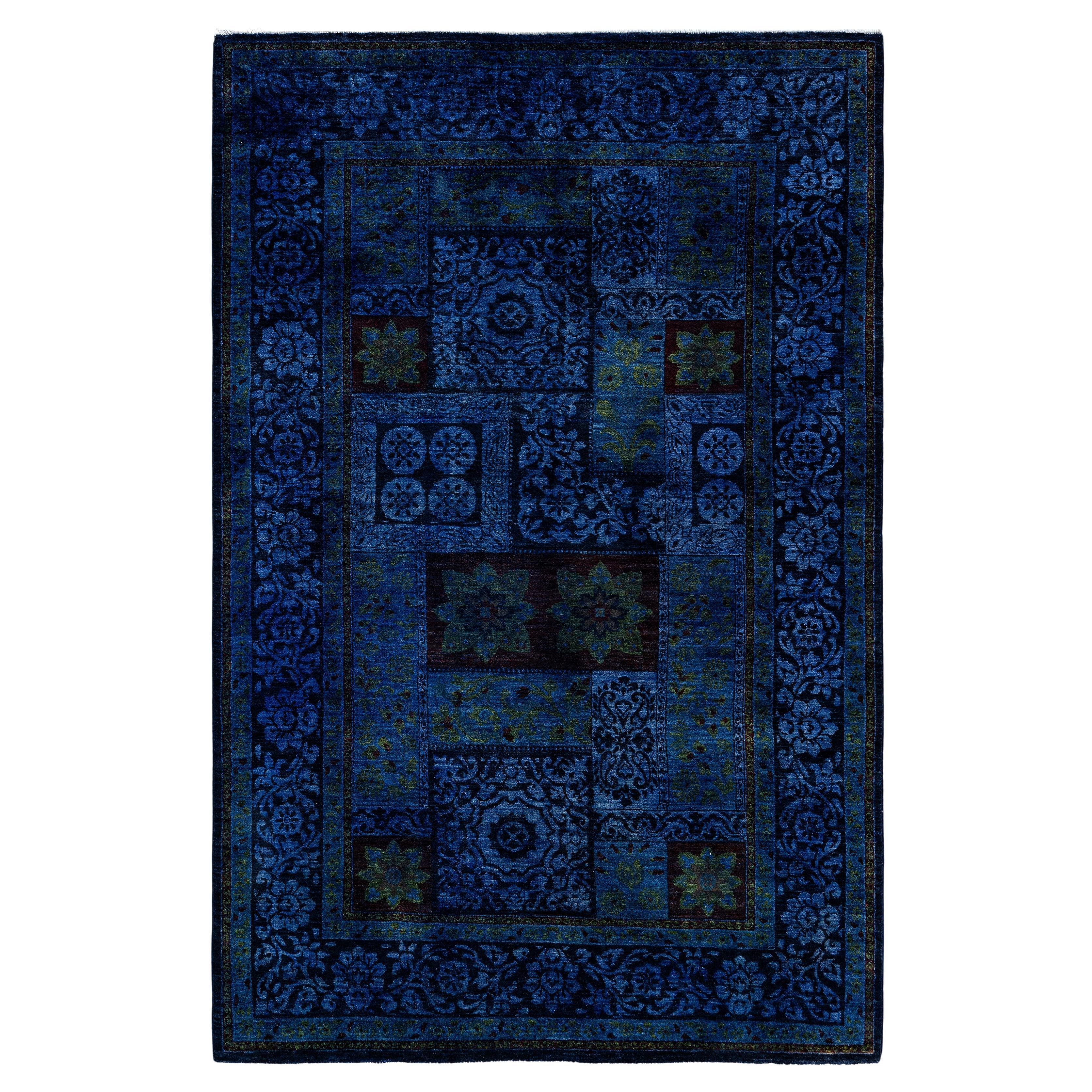 Tapis de sol en laine bleu Overdyed One-of-a-Kind 4' 10" x 7' 7"