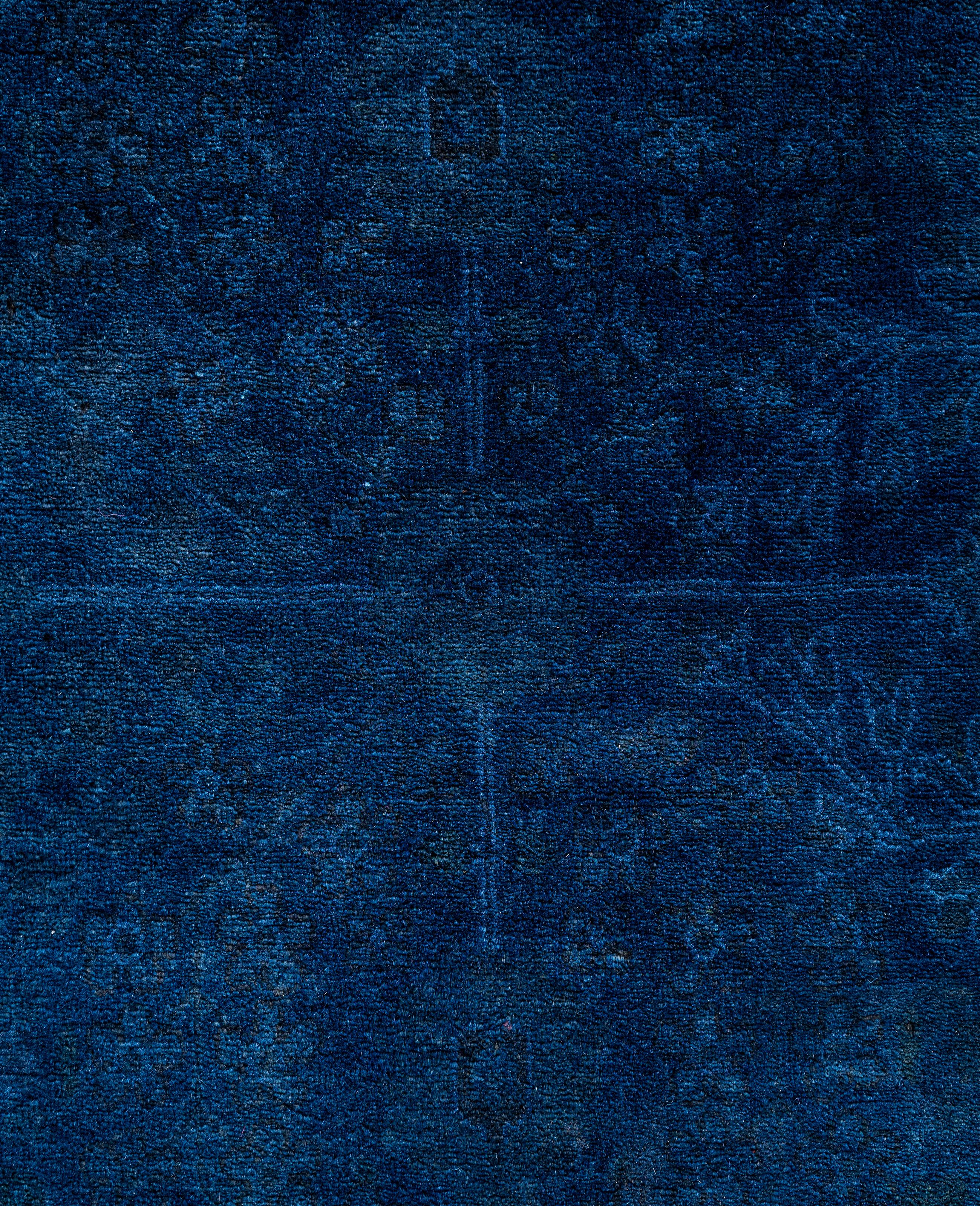 Pakistani Overdyed One-of-a-Kind Wool Blue Area Rug 4' 2