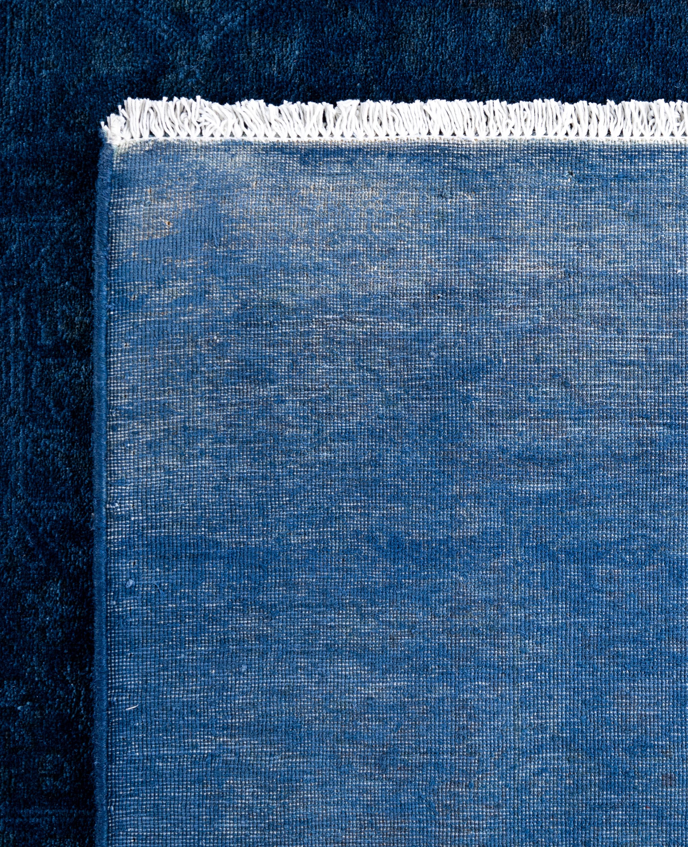 Overdyed One-of-a-Kind Wool Blue Area Rug 4' 2