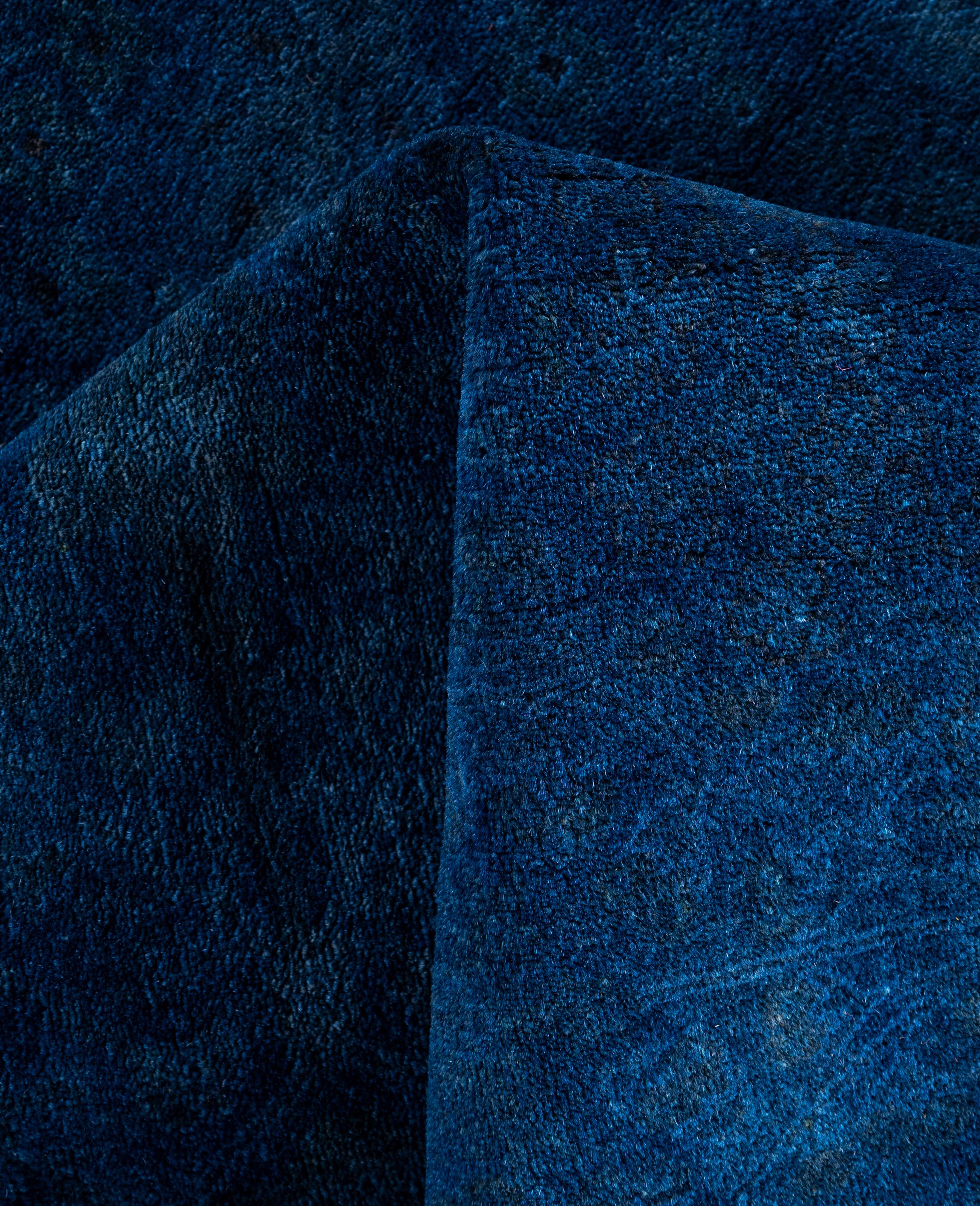 Overdyed One-of-a-Kind Wool Blue Area Rug 4' 2