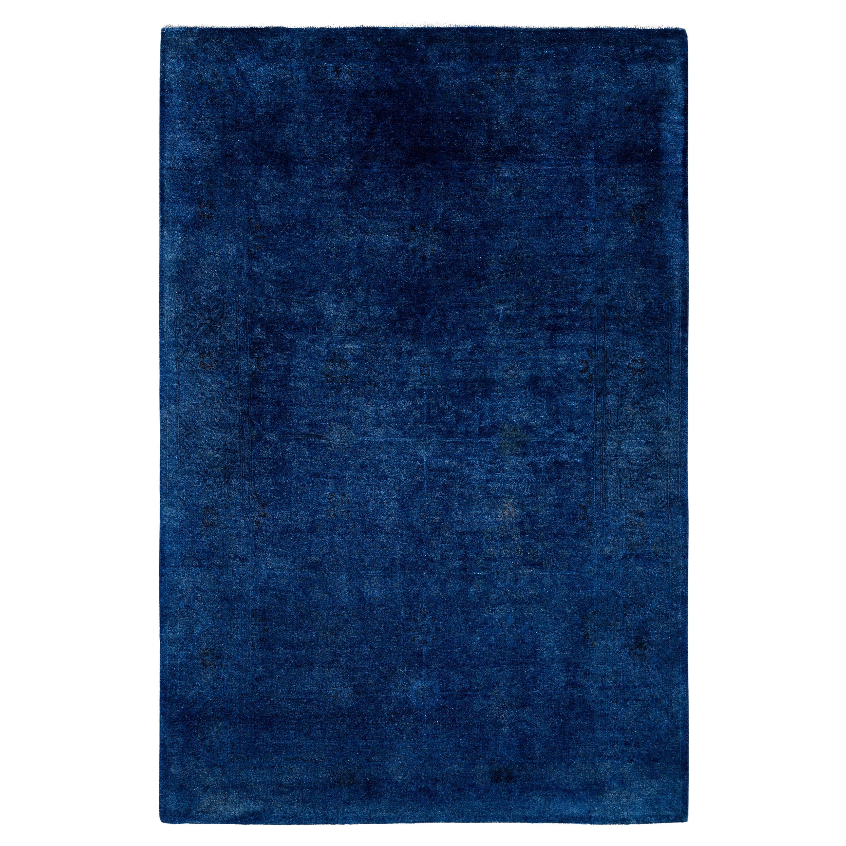 Overdyed One-of-a-Kind Wool Blue Area Rug 4' 2" x 6' 6"
