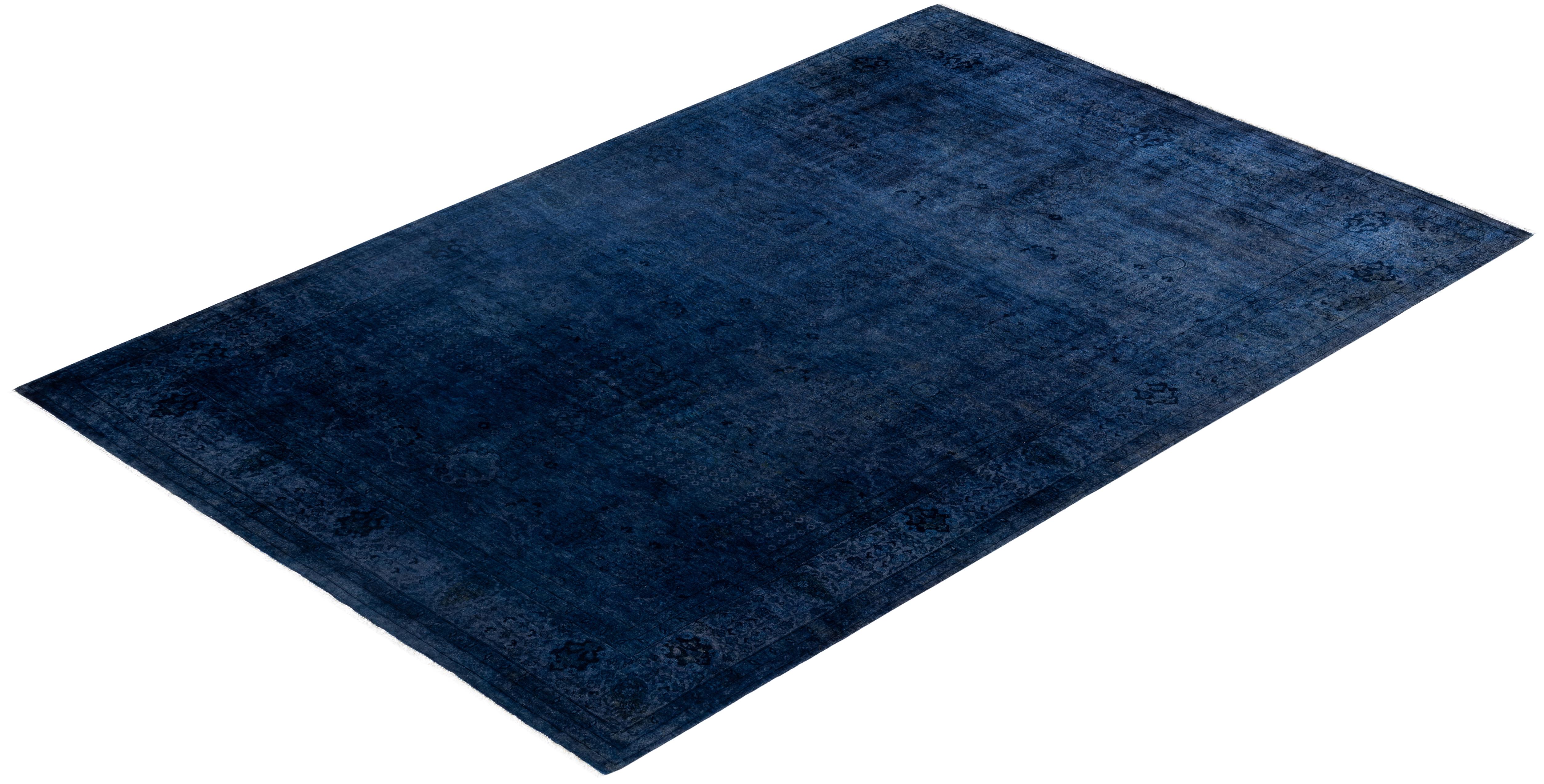 Overdyed Einzigartige Wolle Blau Bereich Teppich 6' 1