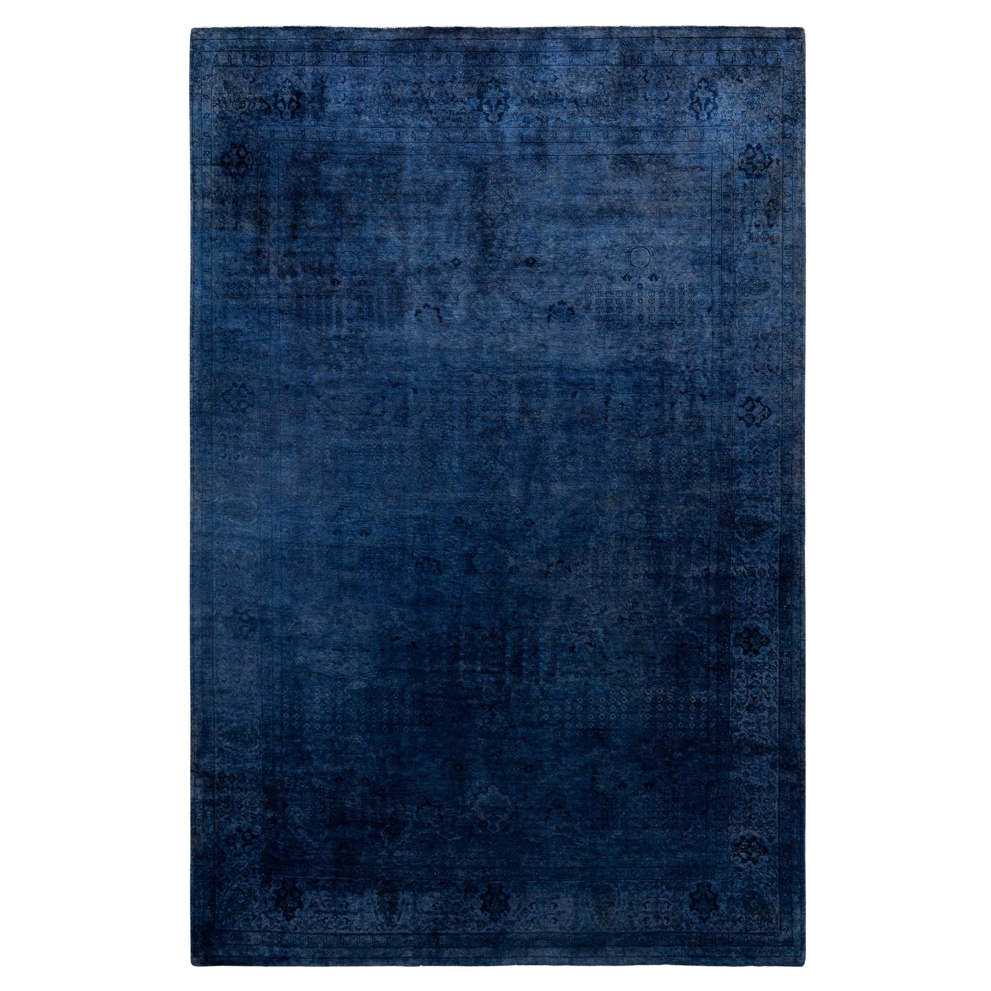 Tappeto blu in lana Overdyed One of a-Kind 6' 1" x 9' 0"