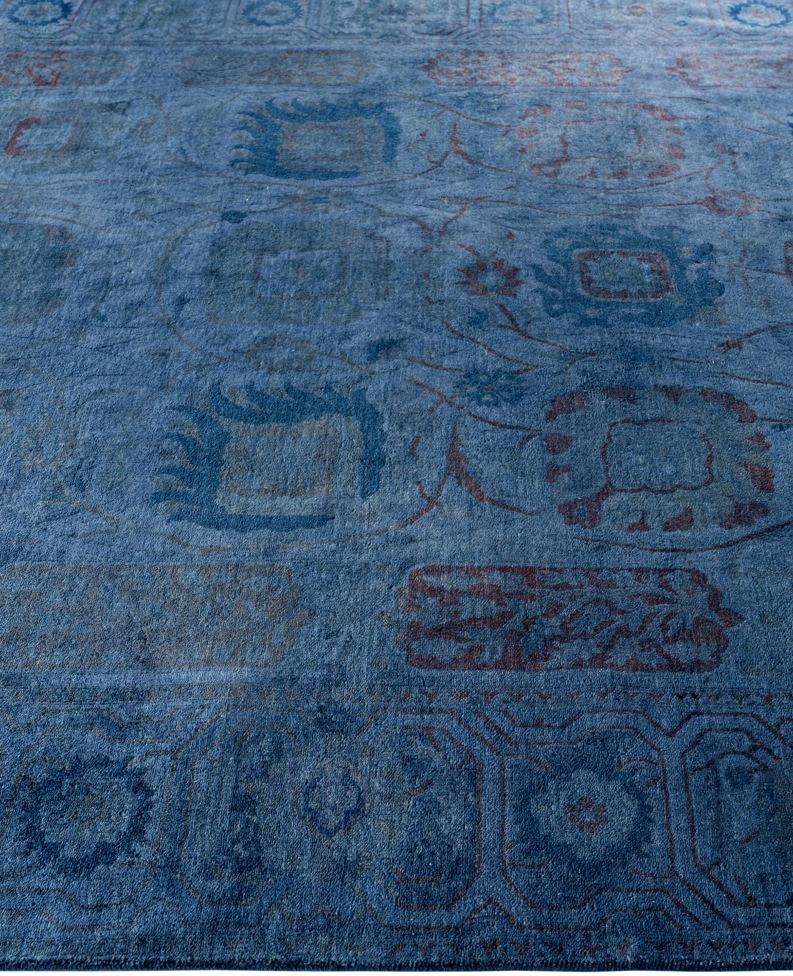 Noué à la main Tapis unique en laine surteintée bleu 6' 1