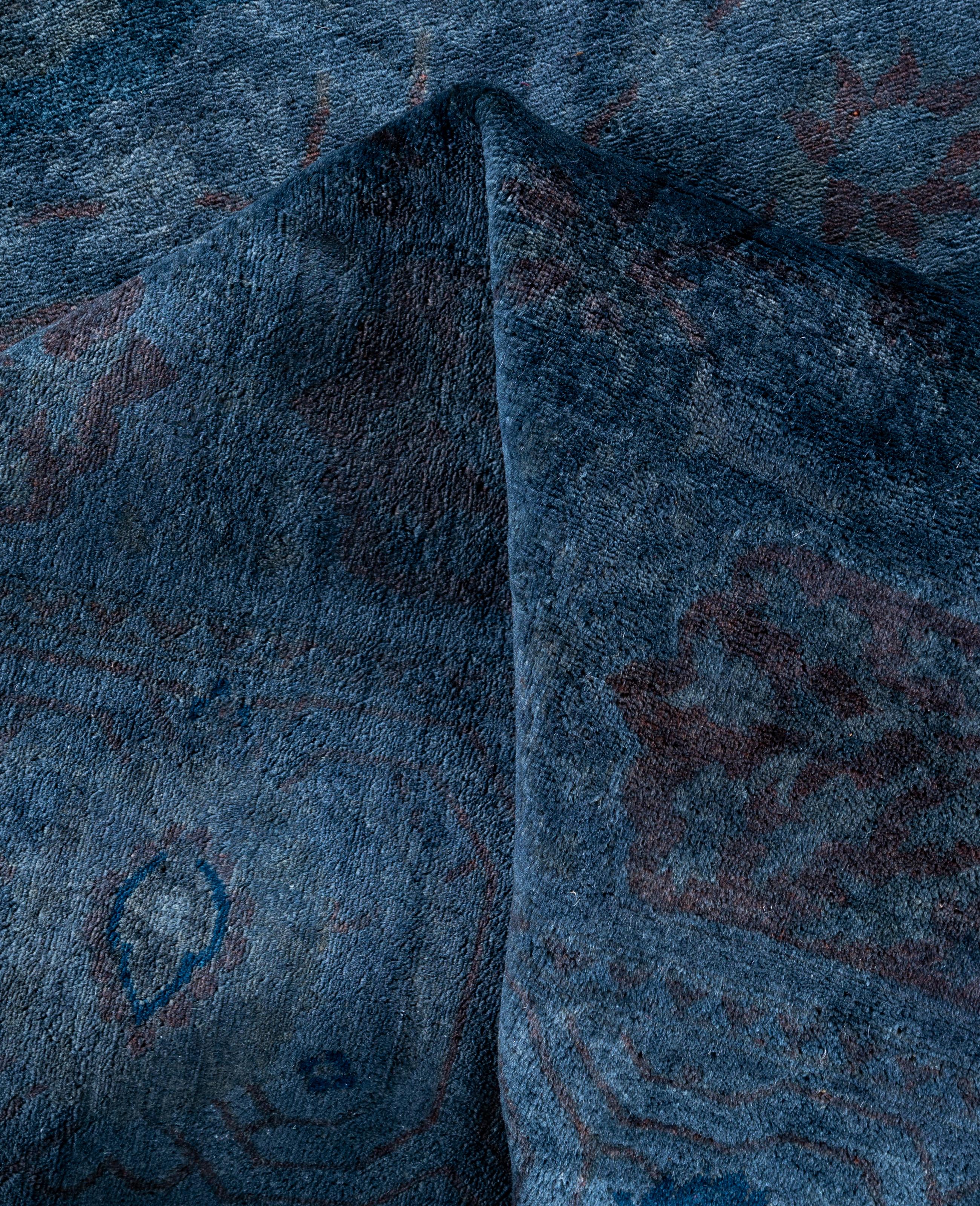 Laine Tapis unique en laine surteintée bleu 6' 1