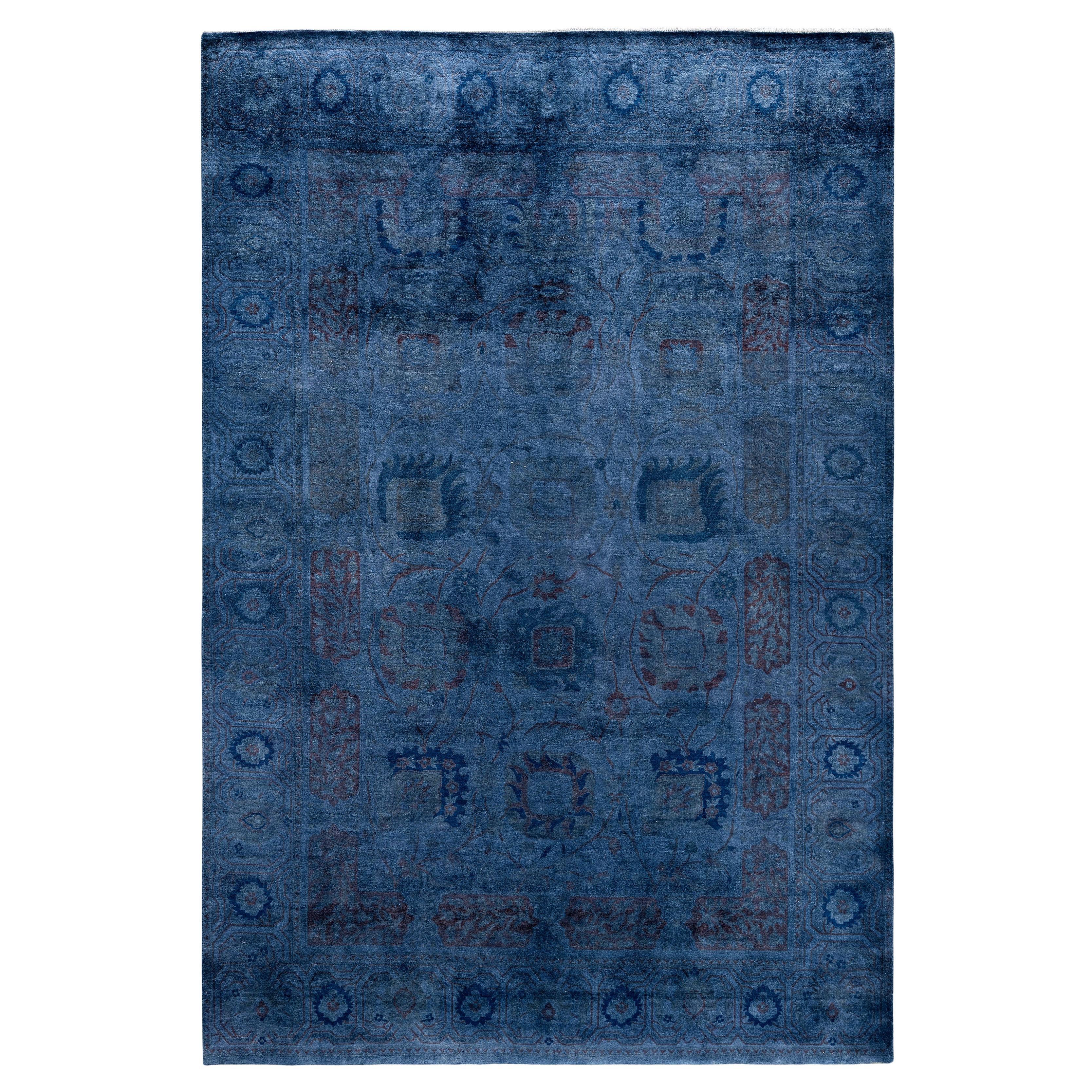 Tapis unique en laine surteintée bleu 6' 1" x 9' 4"