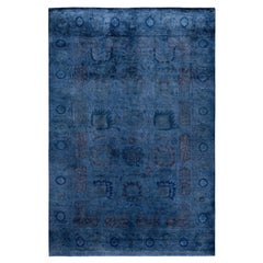 Tapis unique en laine surteintée bleu 6' 1" x 9' 4"
