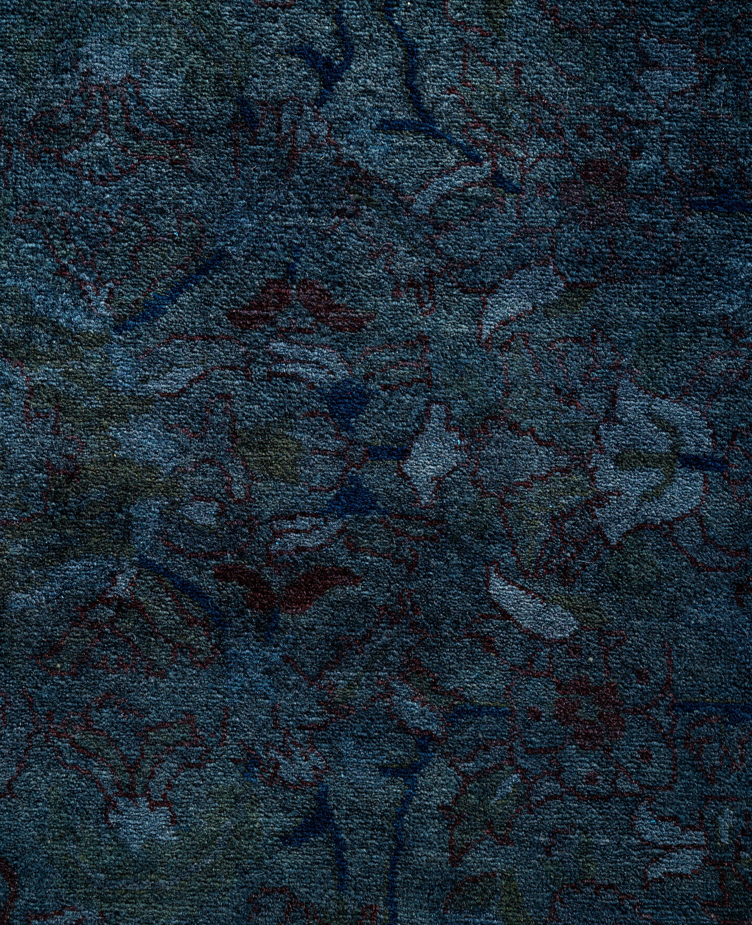 Pakistano Tappeto blu in lana Overdyed One-of-a-Kind 6' 4