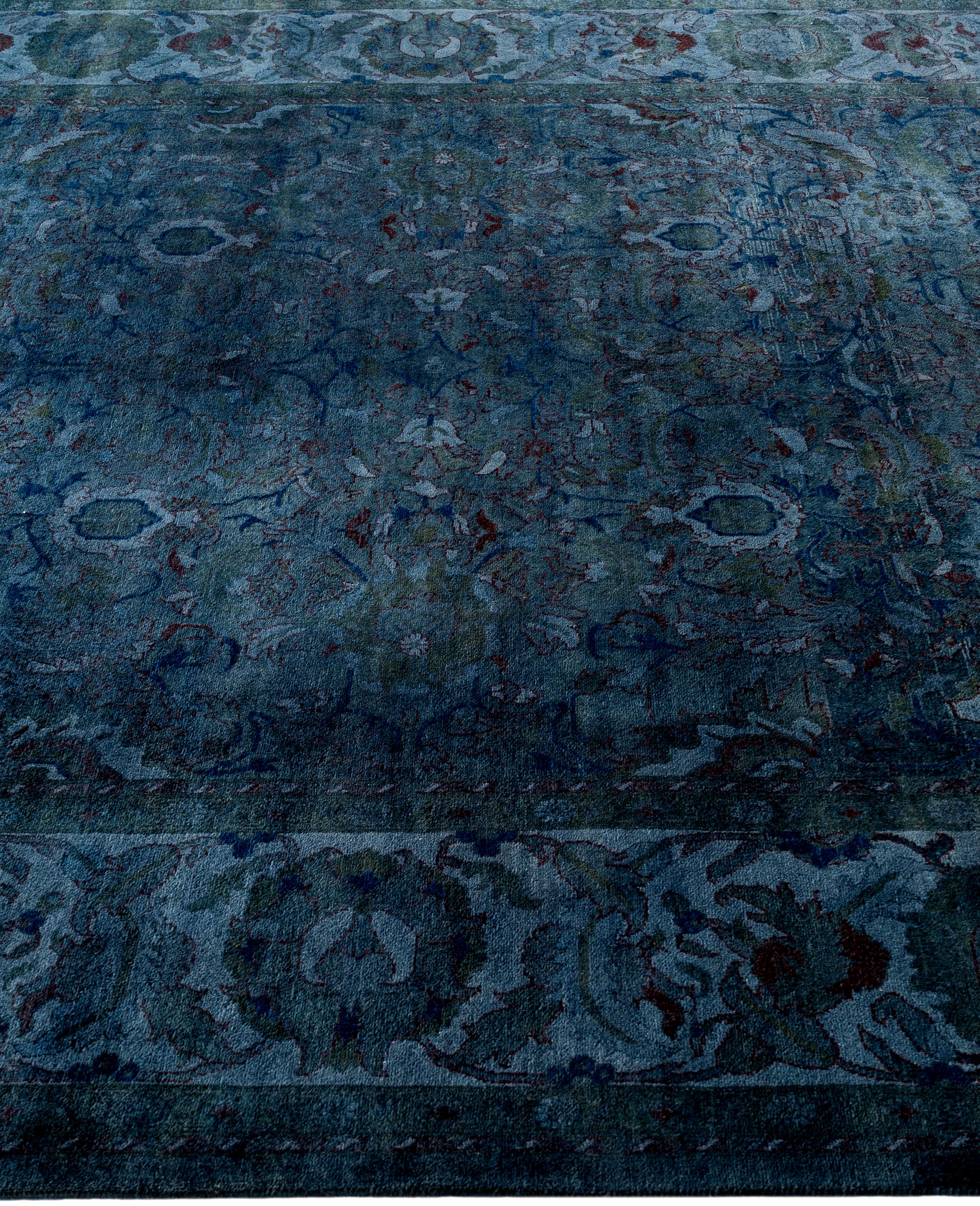 Annodato a mano Tappeto blu in lana Overdyed One-of-a-Kind 6' 4