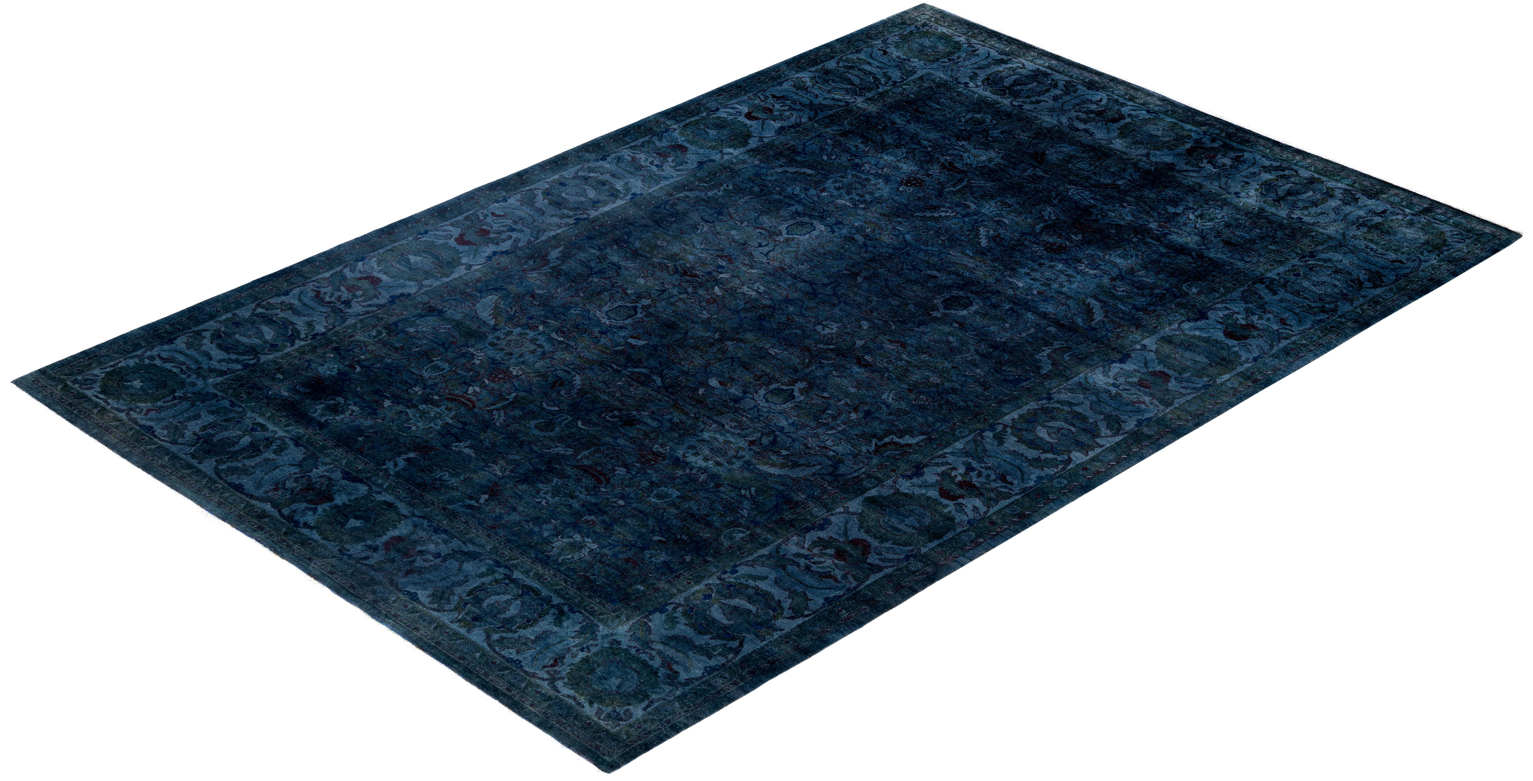 Tappeto blu in lana Overdyed One-of-a-Kind 6' 4