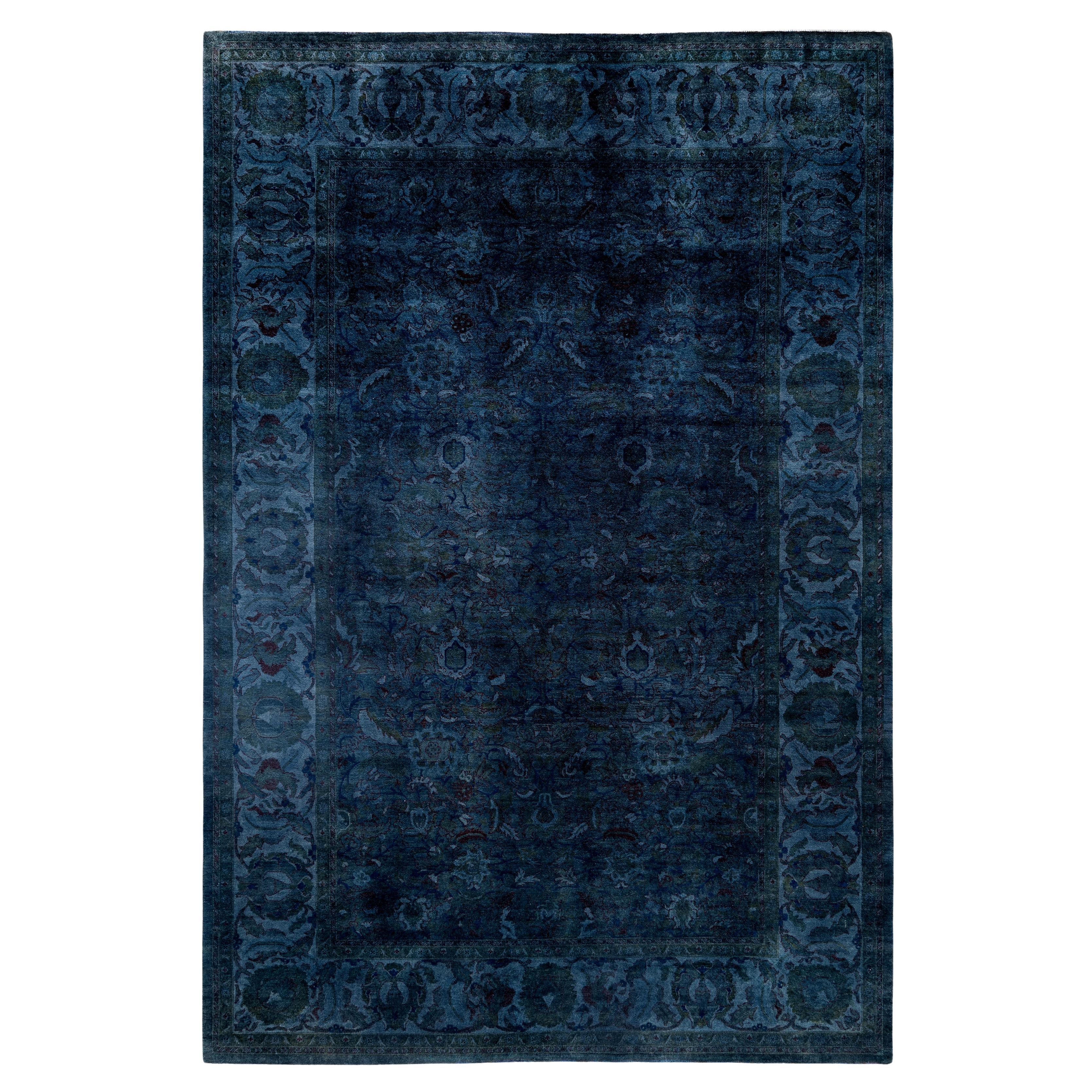 Tappeto blu in lana Overdyed One-of-a-Kind 6' 4" x 9' 5"
