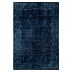 Tappeto blu in lana Overdyed One-of-a-Kind 6' 4" x 9' 5"