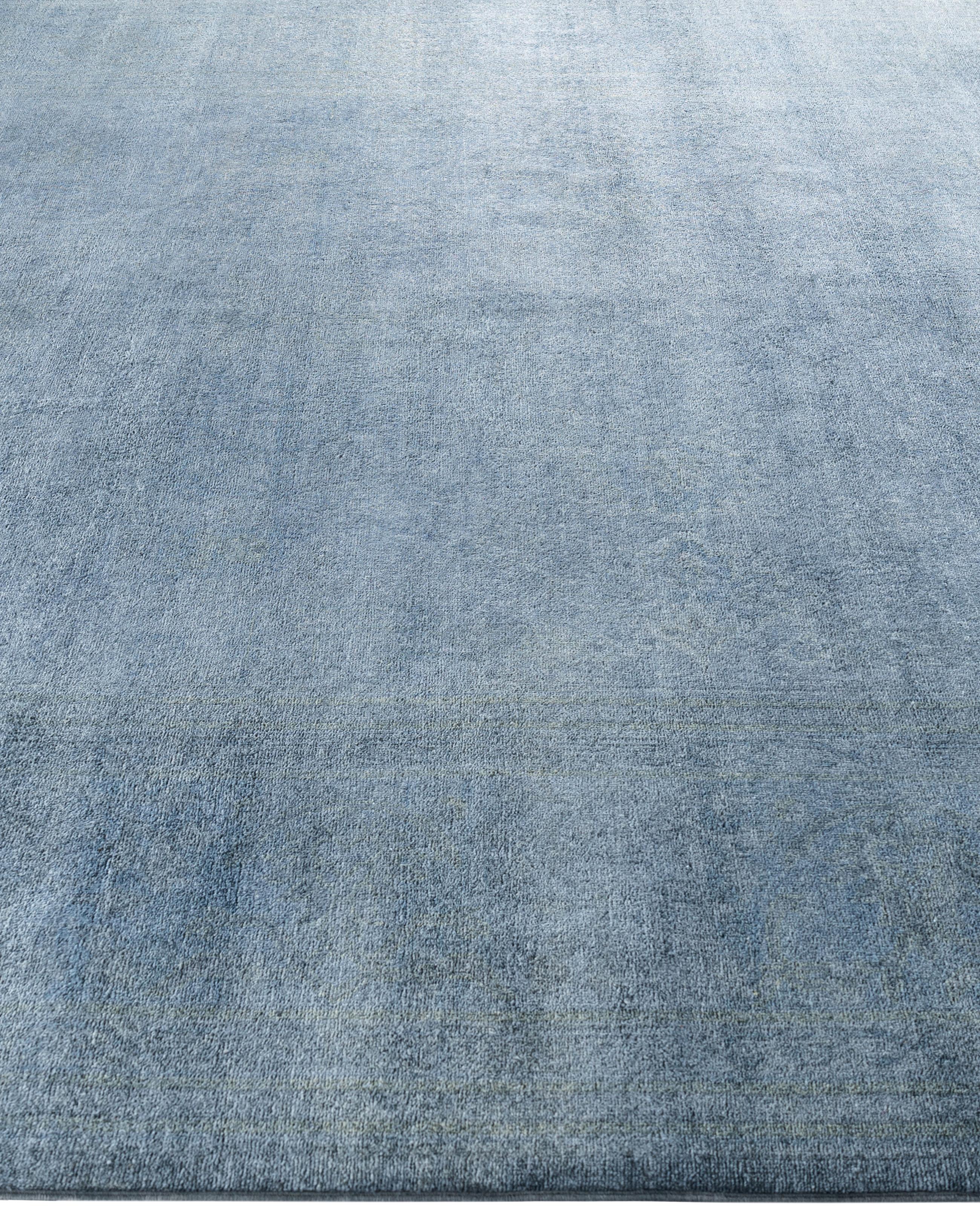 Hand-Knotted Overdyed One-of-a-Kind Wool Blue Area Rug 8' 3