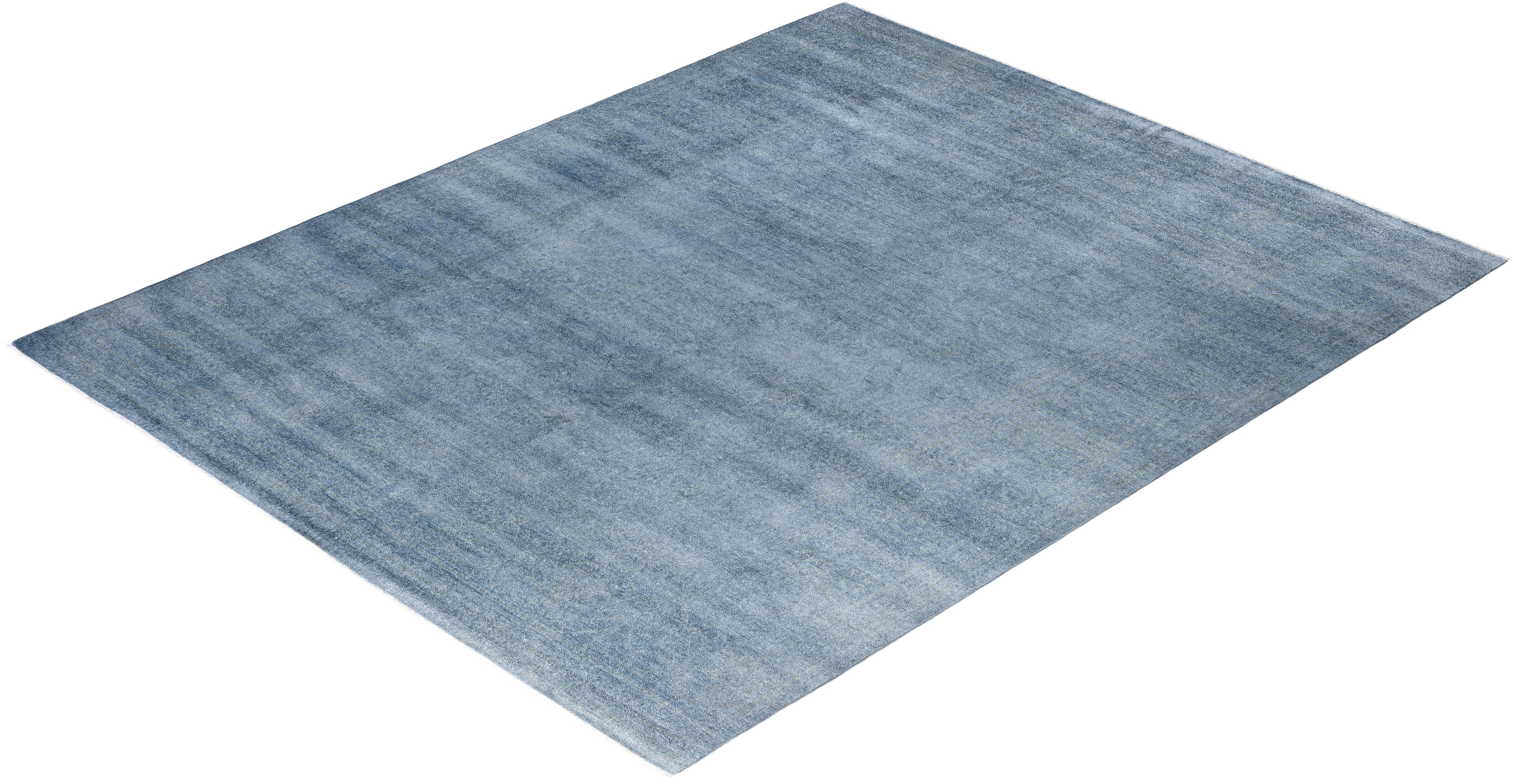 Overdyed One-of-a-Kind Wool Blue Area Rug 8' 3