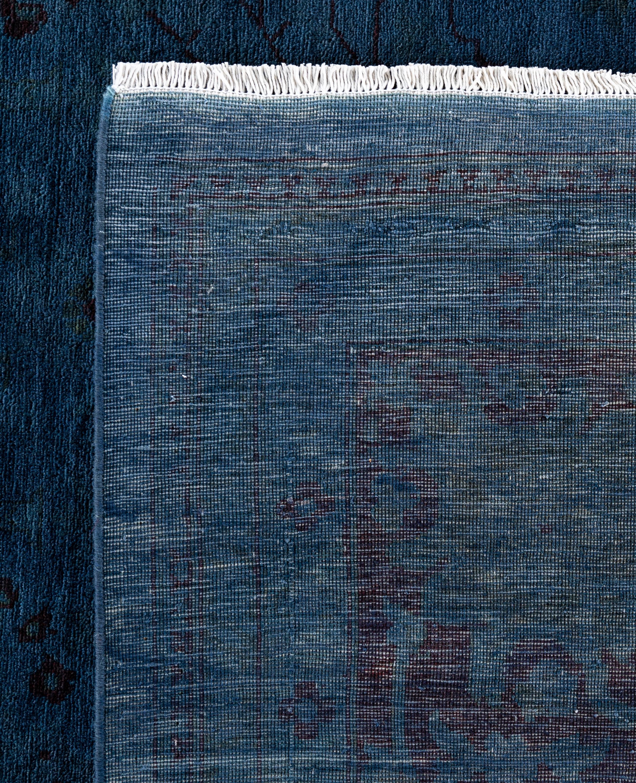 Tappeto blu in lana unico Overdyed 9' 0