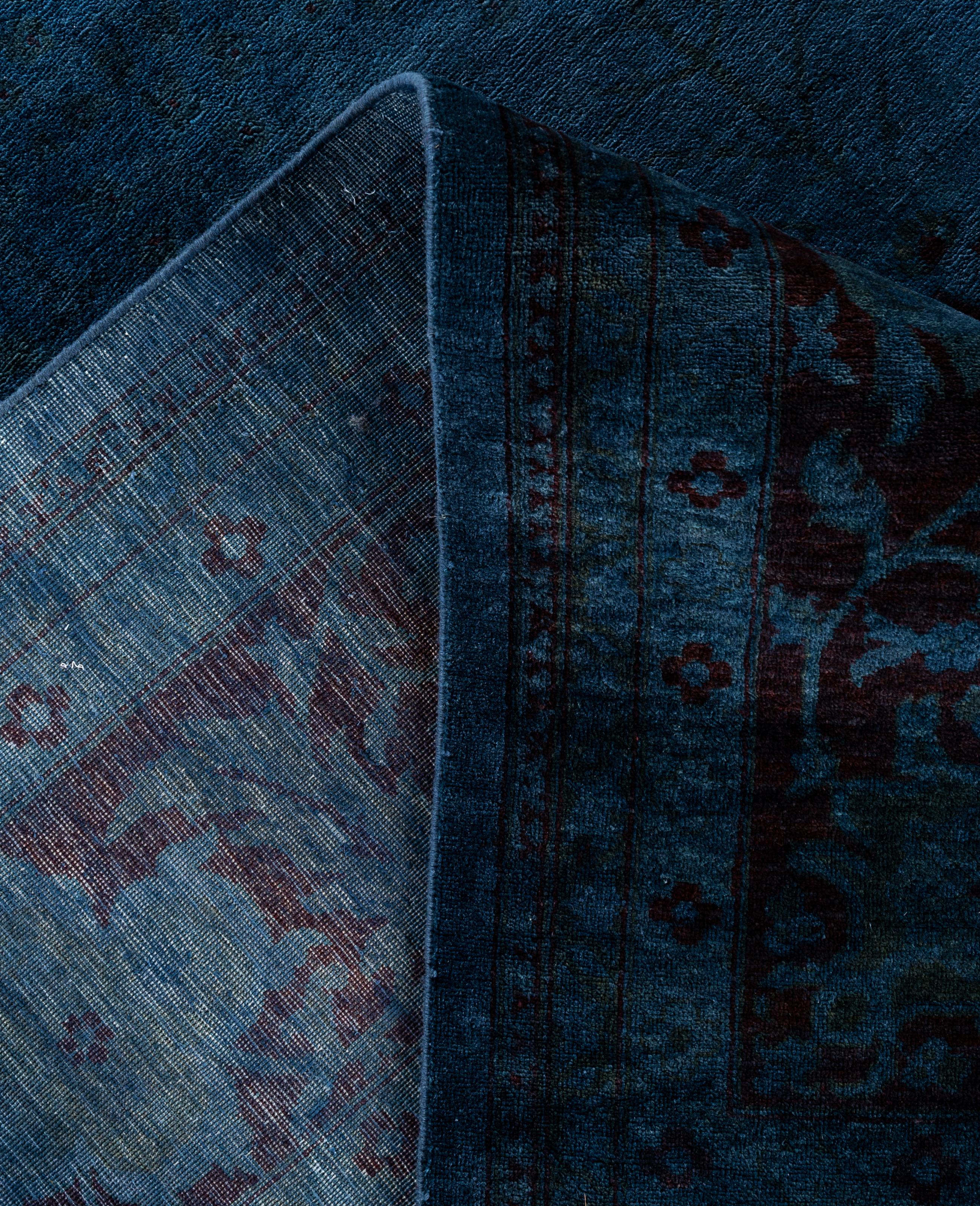 XXI secolo e contemporaneo Tappeto blu in lana unico Overdyed 9' 0