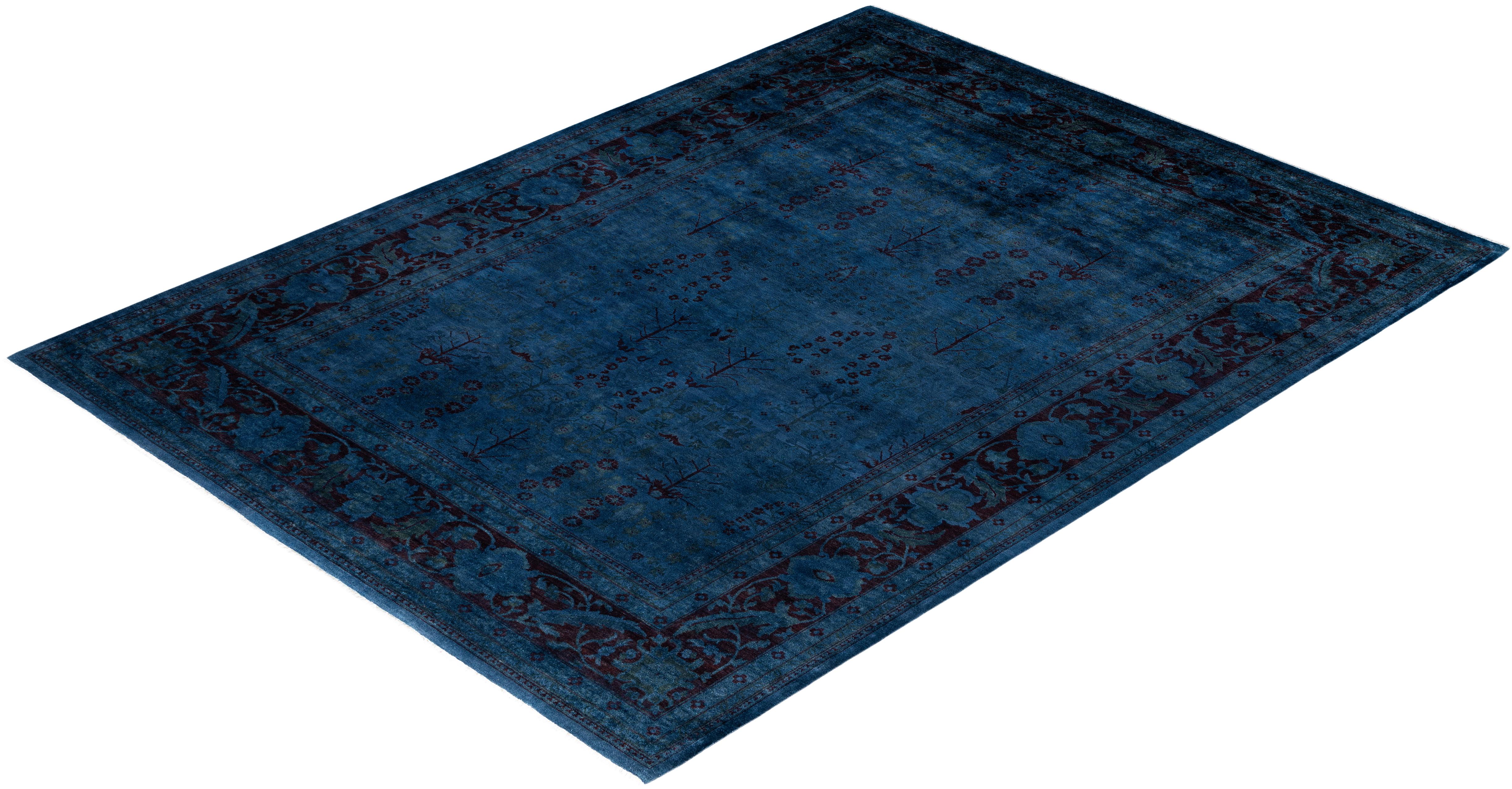Tappeto blu in lana unico Overdyed 9' 0