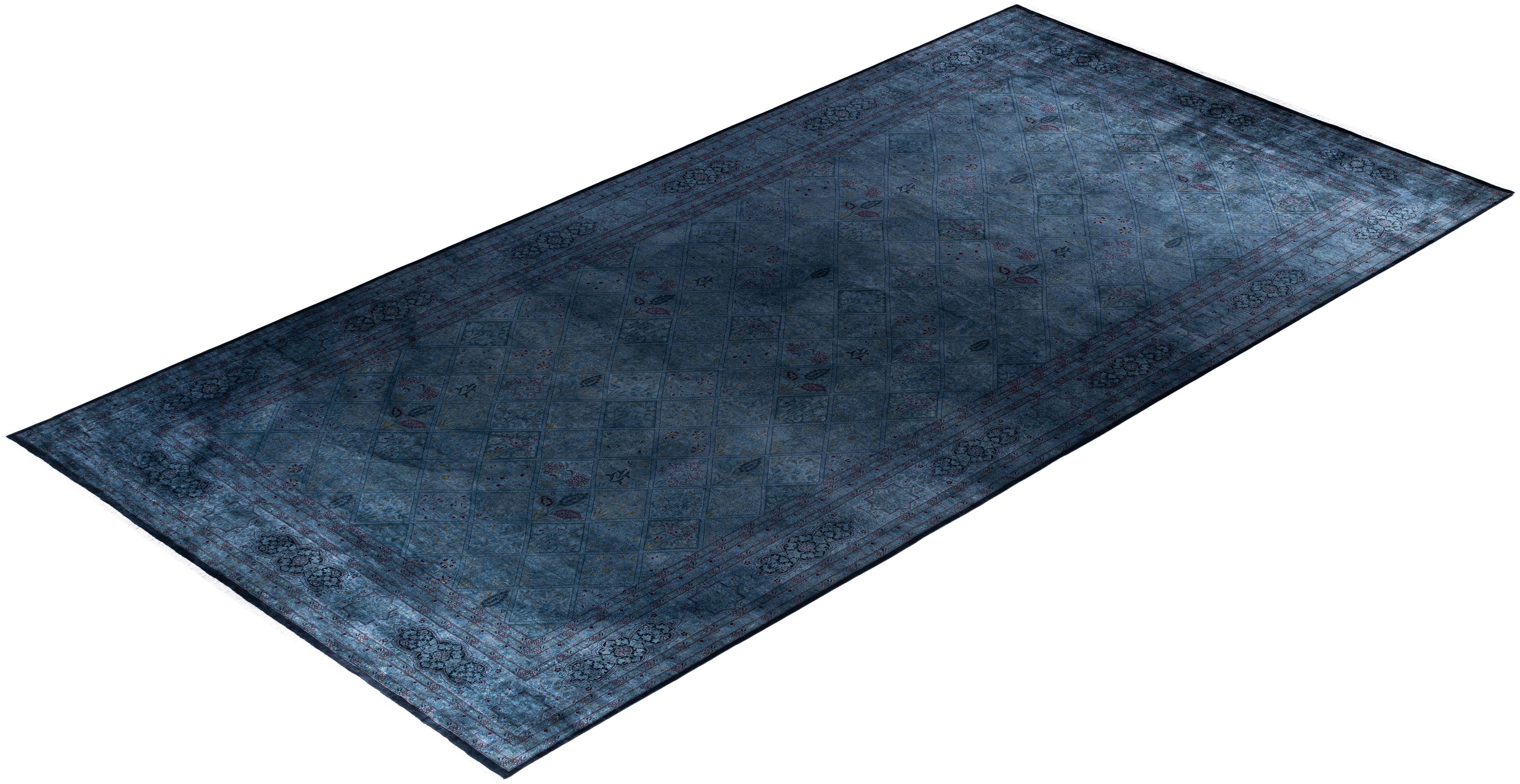 Alfombra de lana Overdyed Azul Única 9' 1