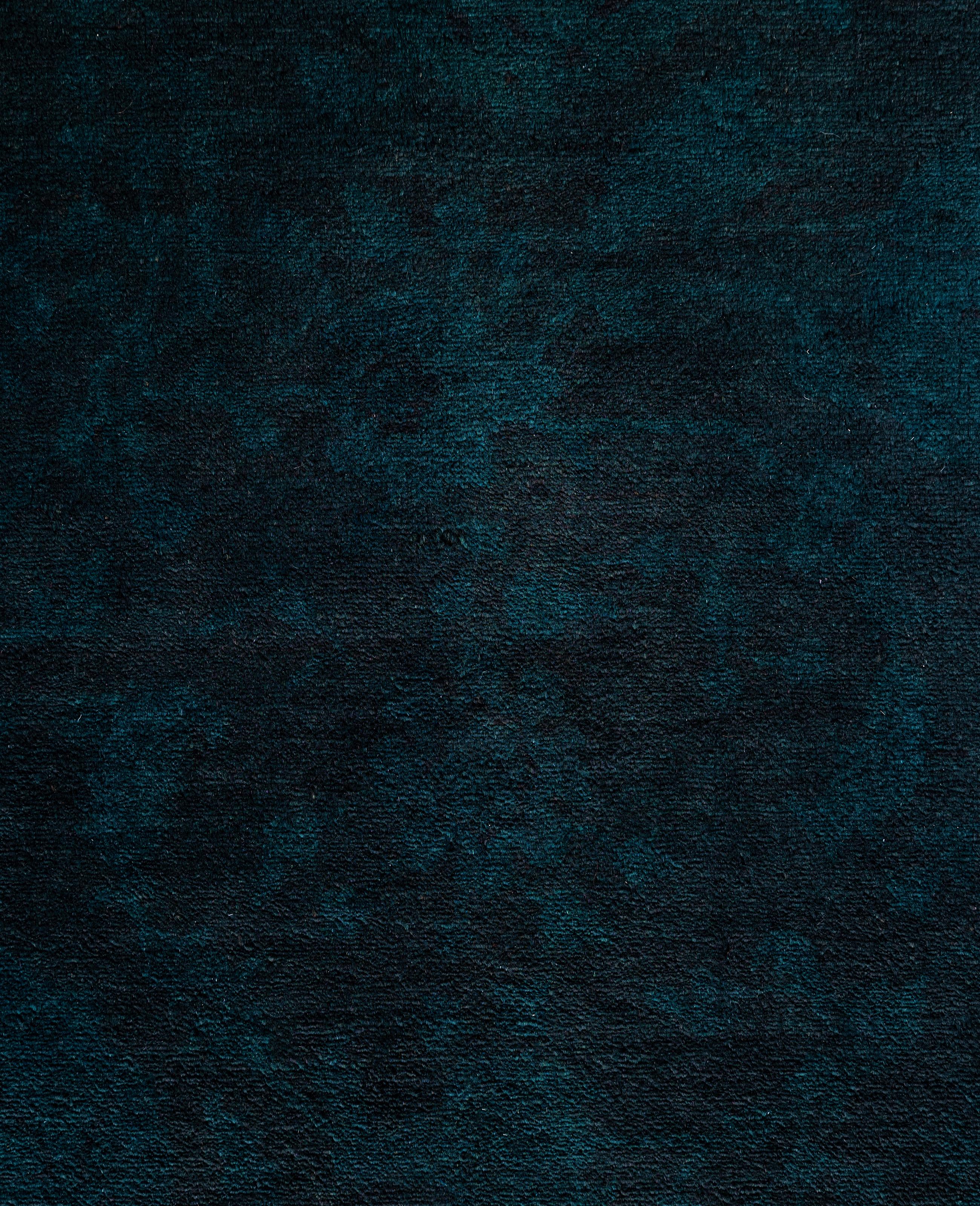 Pakistani Overdyed One-of-a-Kind Wool Blue Area Rug 9' 2