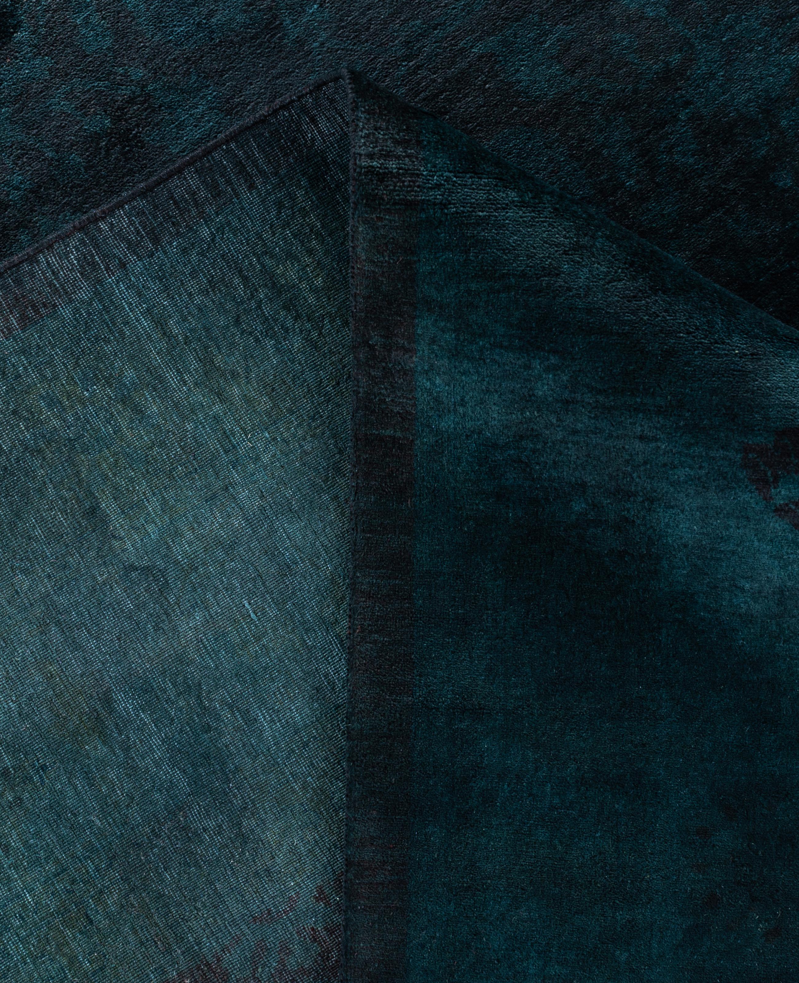 Contemporary Overdyed One-of-a-Kind Wool Blue Area Rug 9' 2