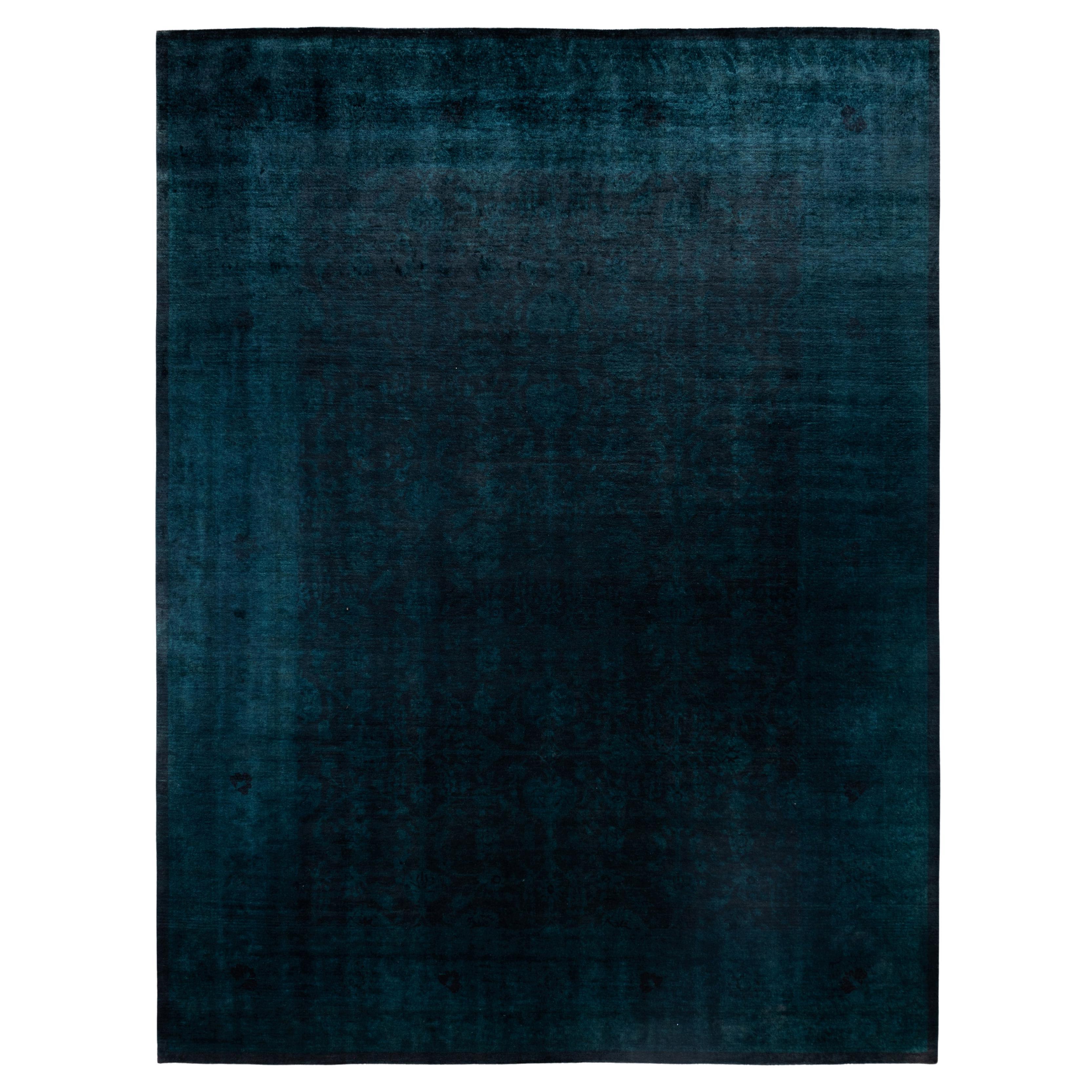 Overdyed One-of-a-Kind Wool Blue Area Rug 9' 2" x 12' 1"