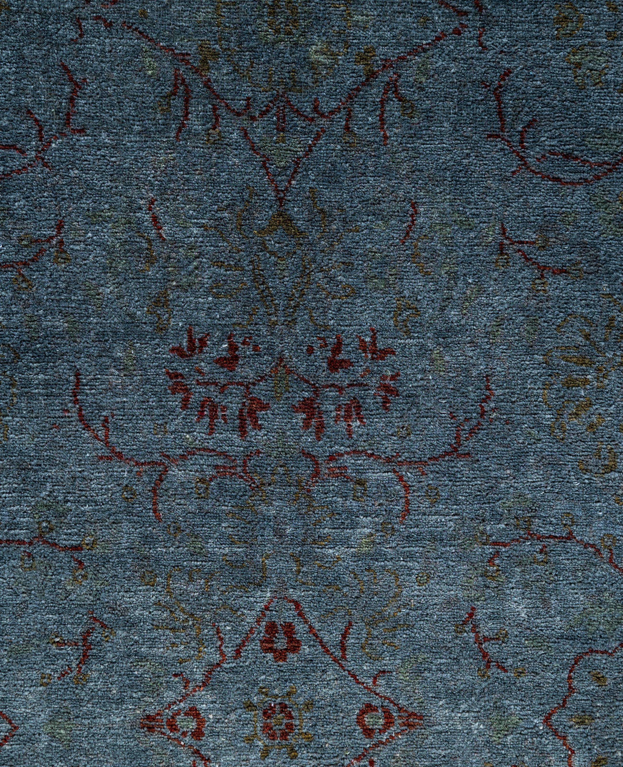 Pakistani Overdyed One-of-a-Kind Wool Blue Runner 2' 7