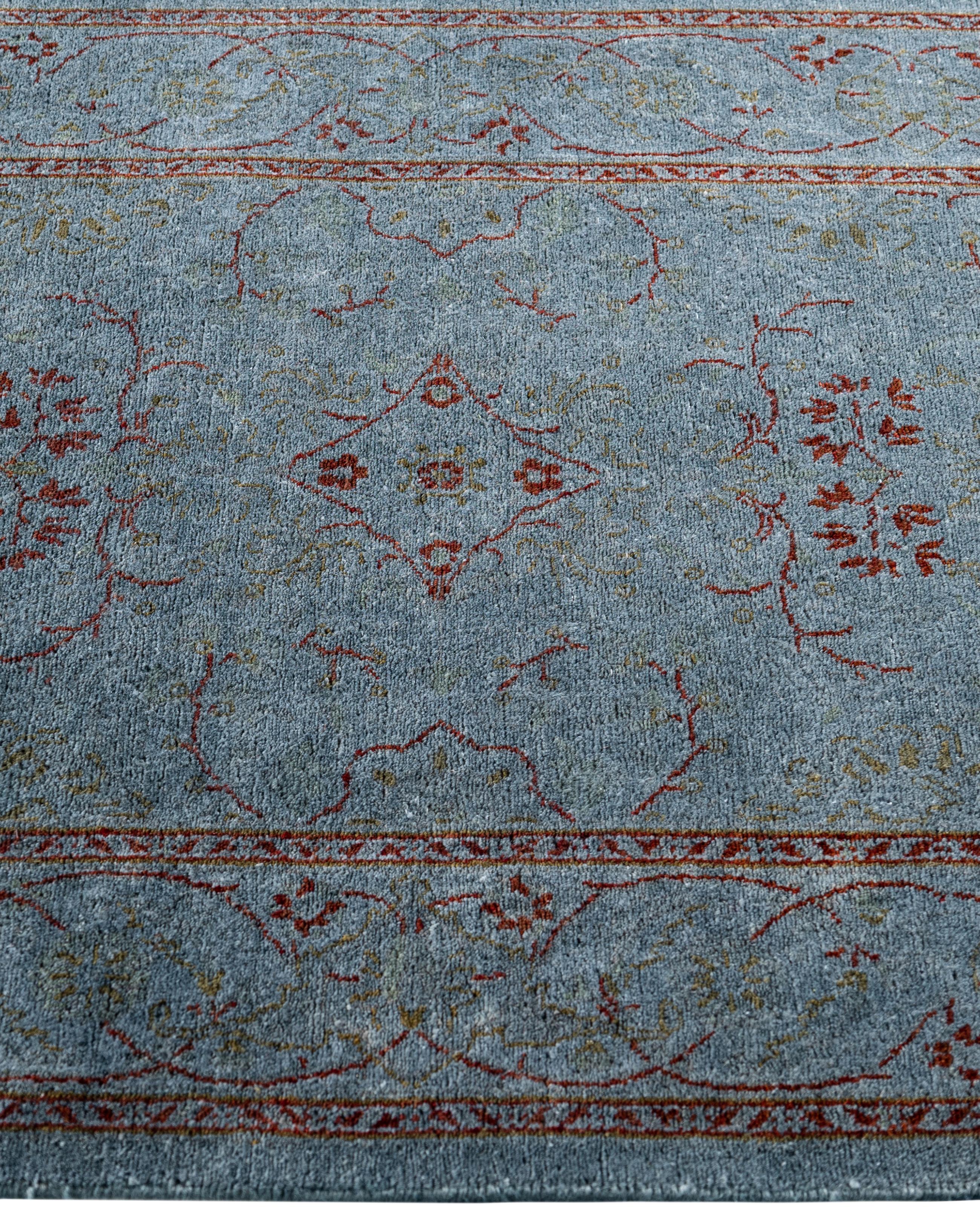 Hand-Knotted Overdyed One-of-a-Kind Wool Blue Runner 2' 7