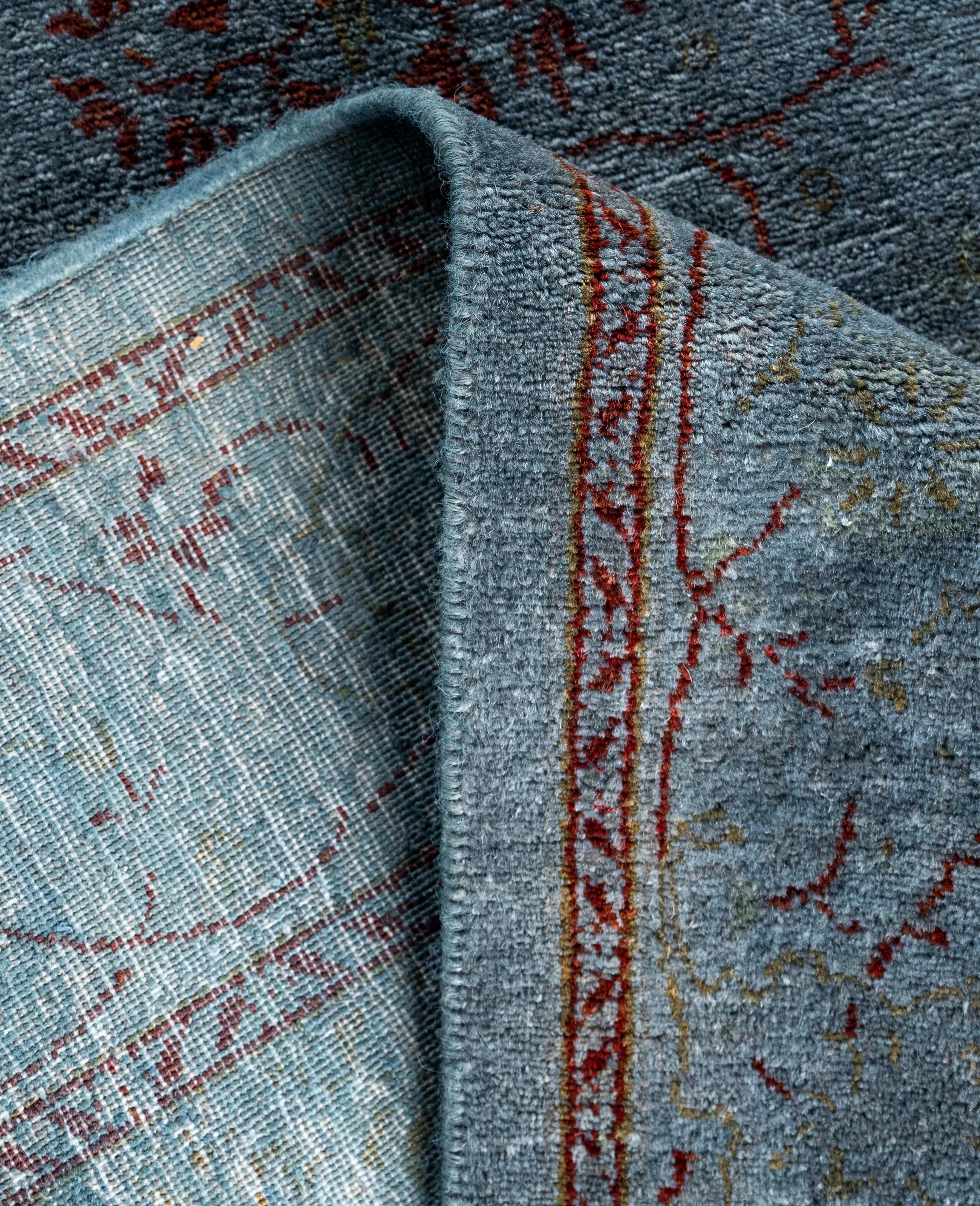 Contemporary Overdyed One-of-a-Kind Wool Blue Runner 2' 7