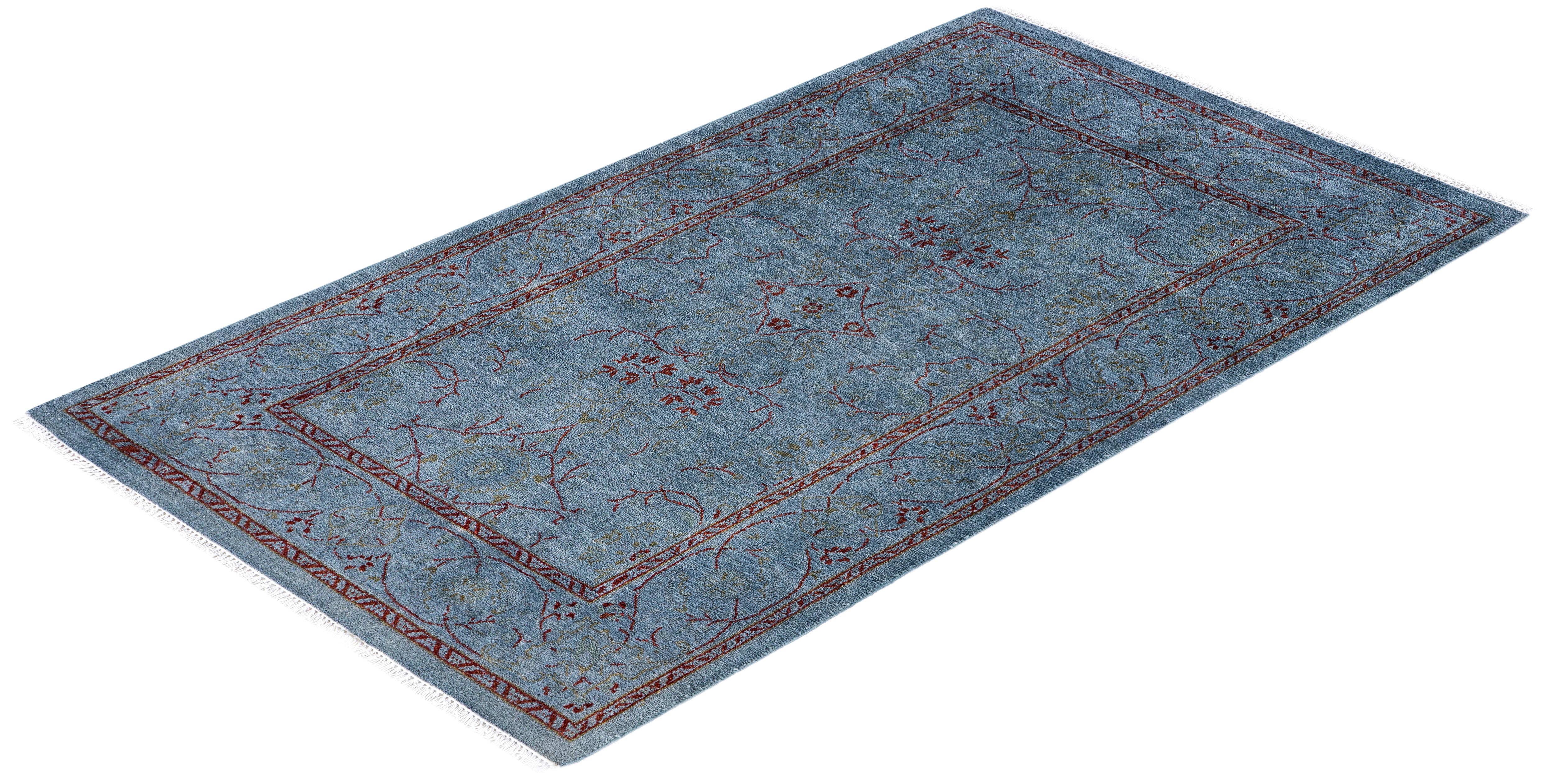 Overdyed One-of-a-Kind Wool Blue Runner 2' 7