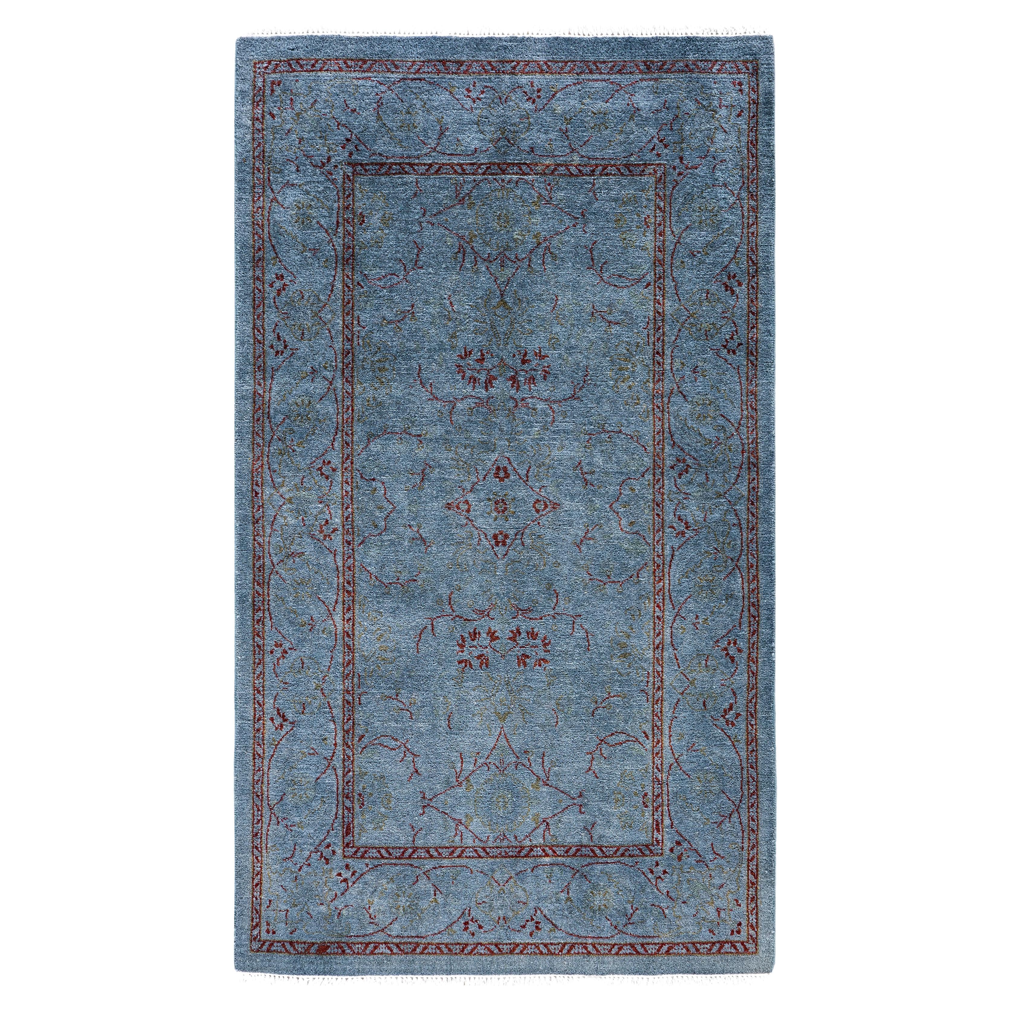 Overdyed One-of-a-Kind Wool Blue Runner 2' 7" x 4' 6"