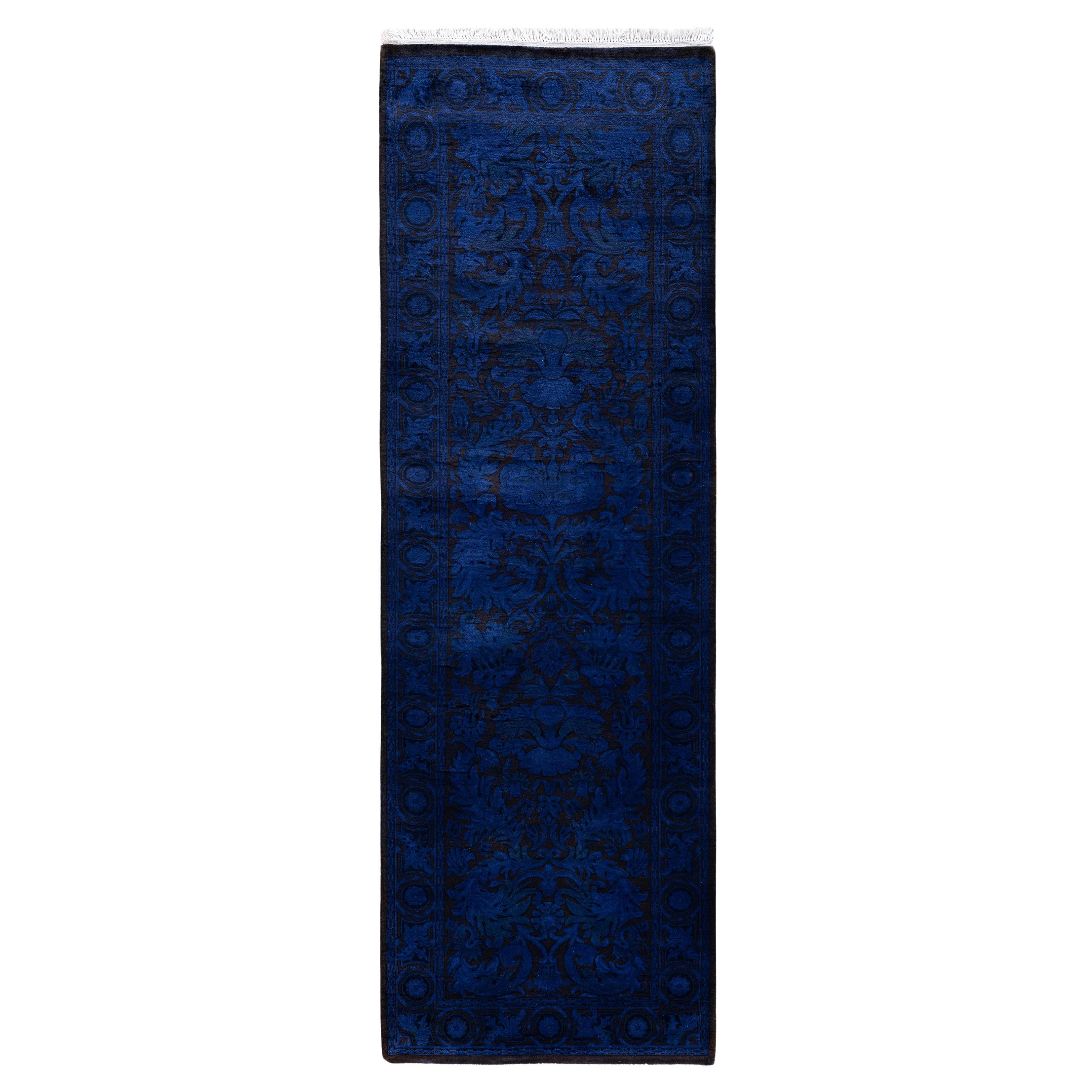 Overdyed One-of-a-Kind Wool Blue Runner 2' 7" x 8' 0"