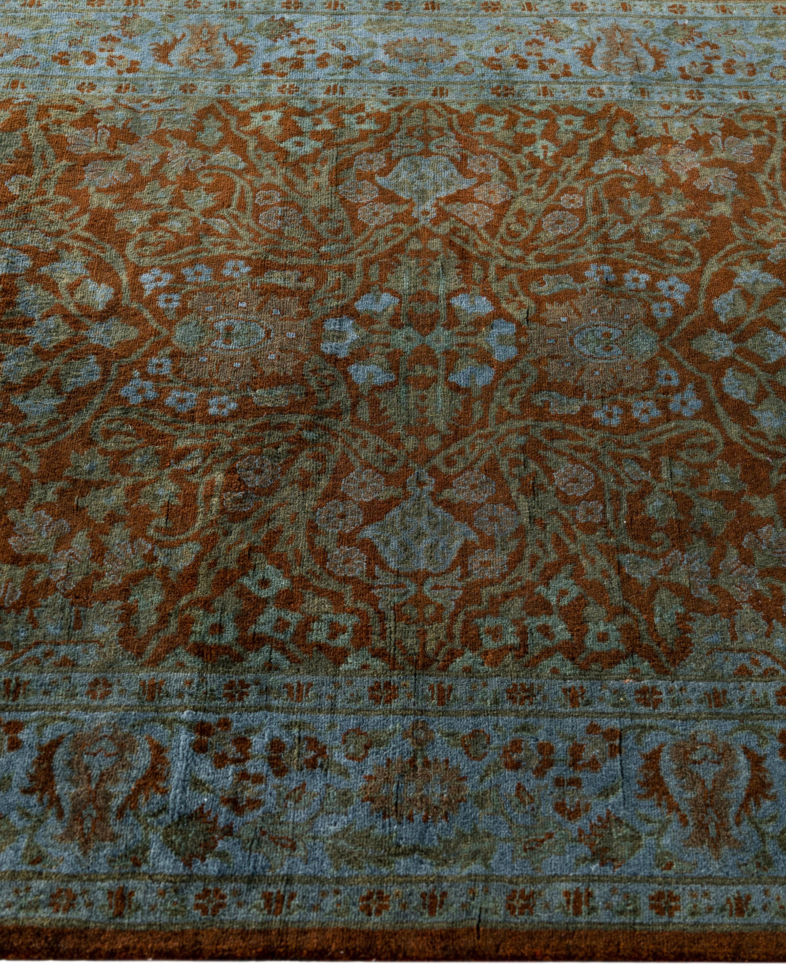 Hand-Knotted Overdyed One-of-a-Kind Wool Blue Runner 3' 0