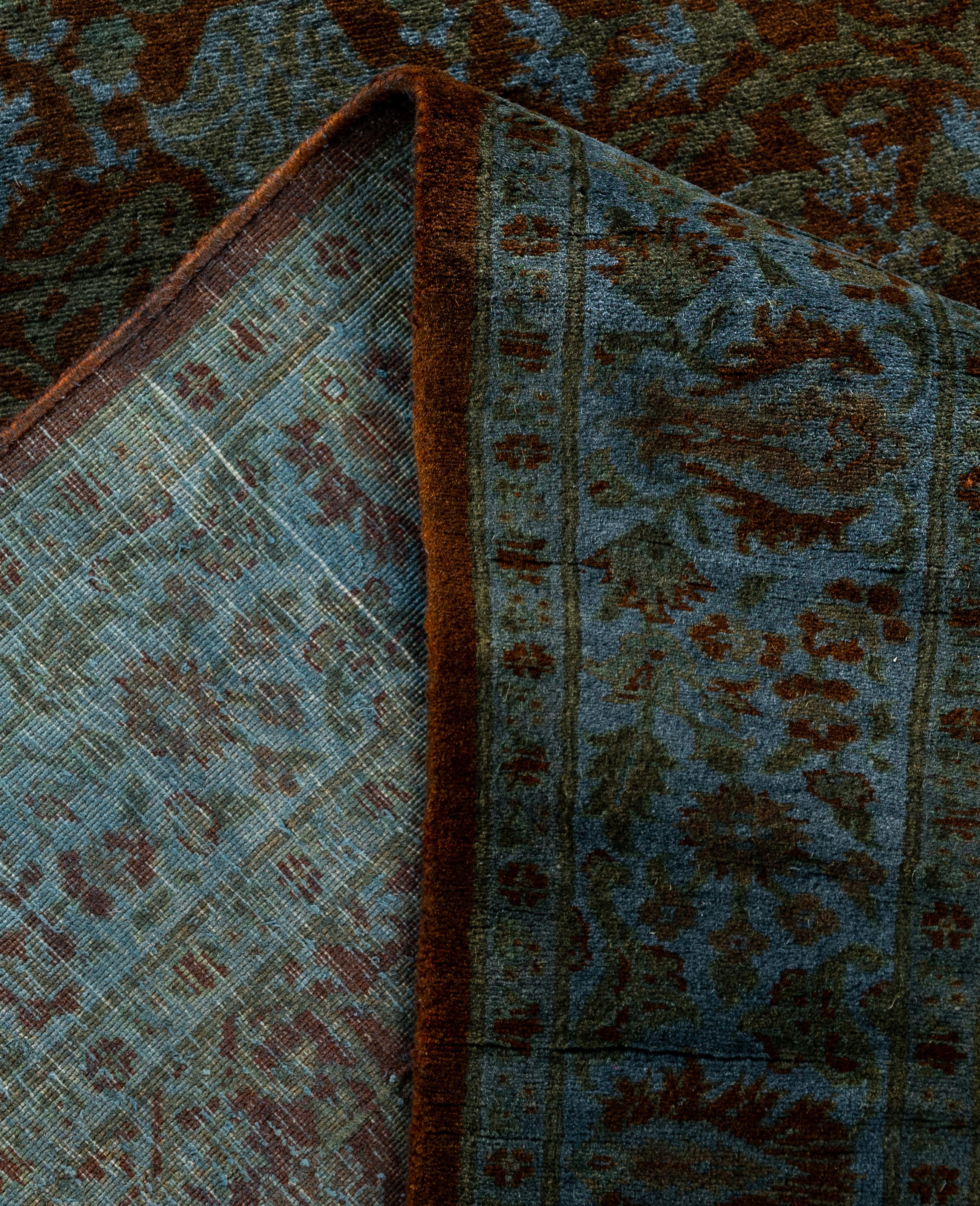Contemporary Overdyed One-of-a-Kind Wool Blue Runner 3' 0