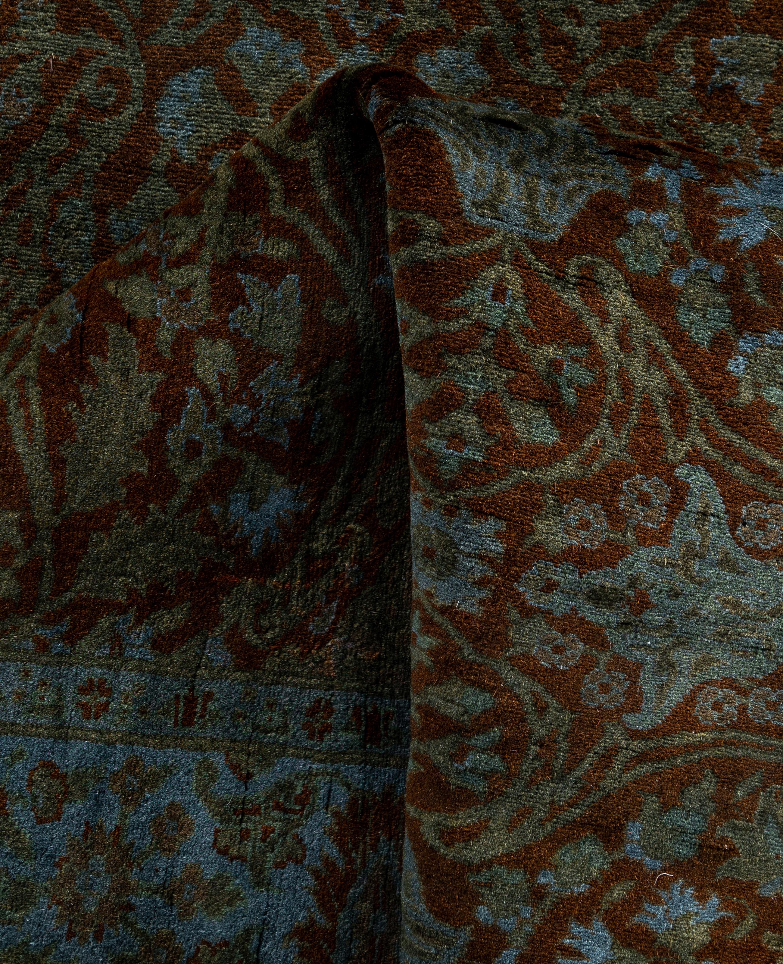 Overdyed One-of-a-Kind Wool Blue Runner 3' 0