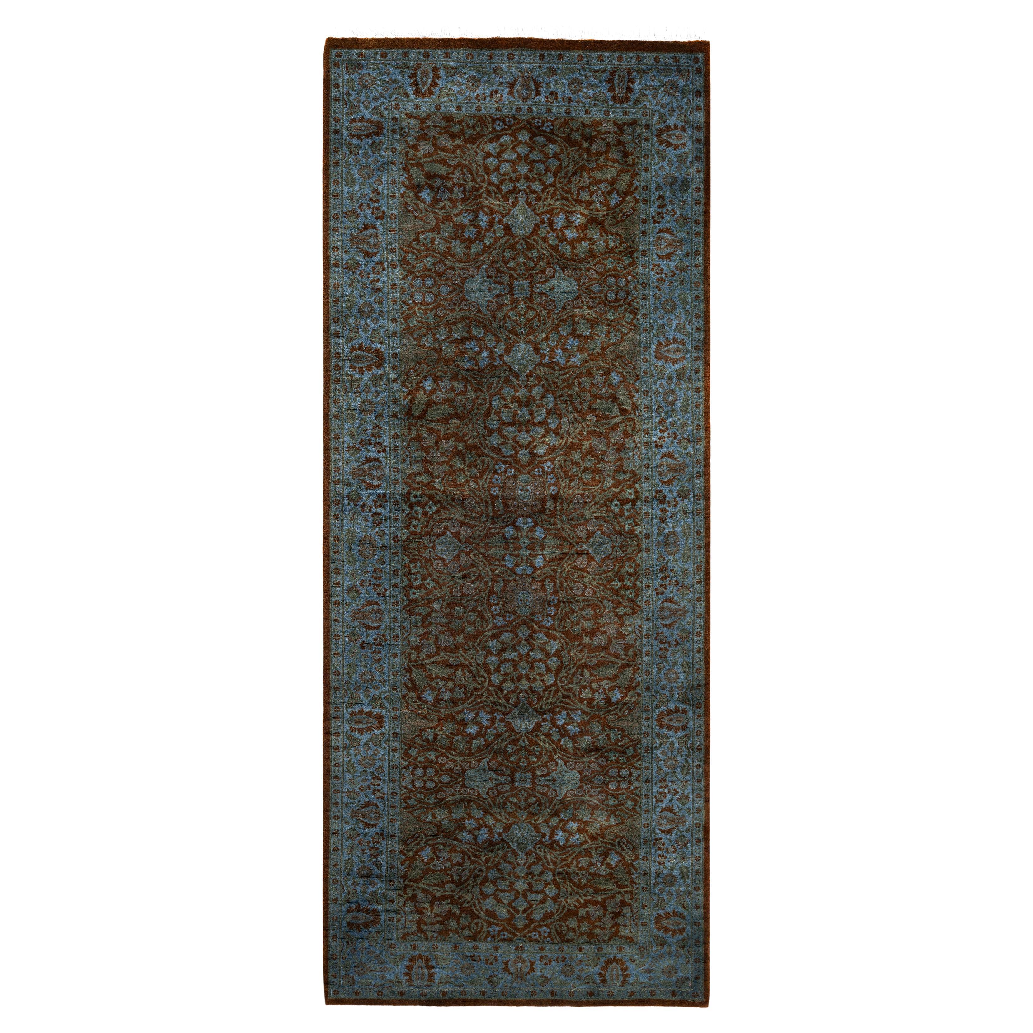 Overdyed One-of-a-Kind Wool Blue Runner 3' 0" x 7' 8" For Sale