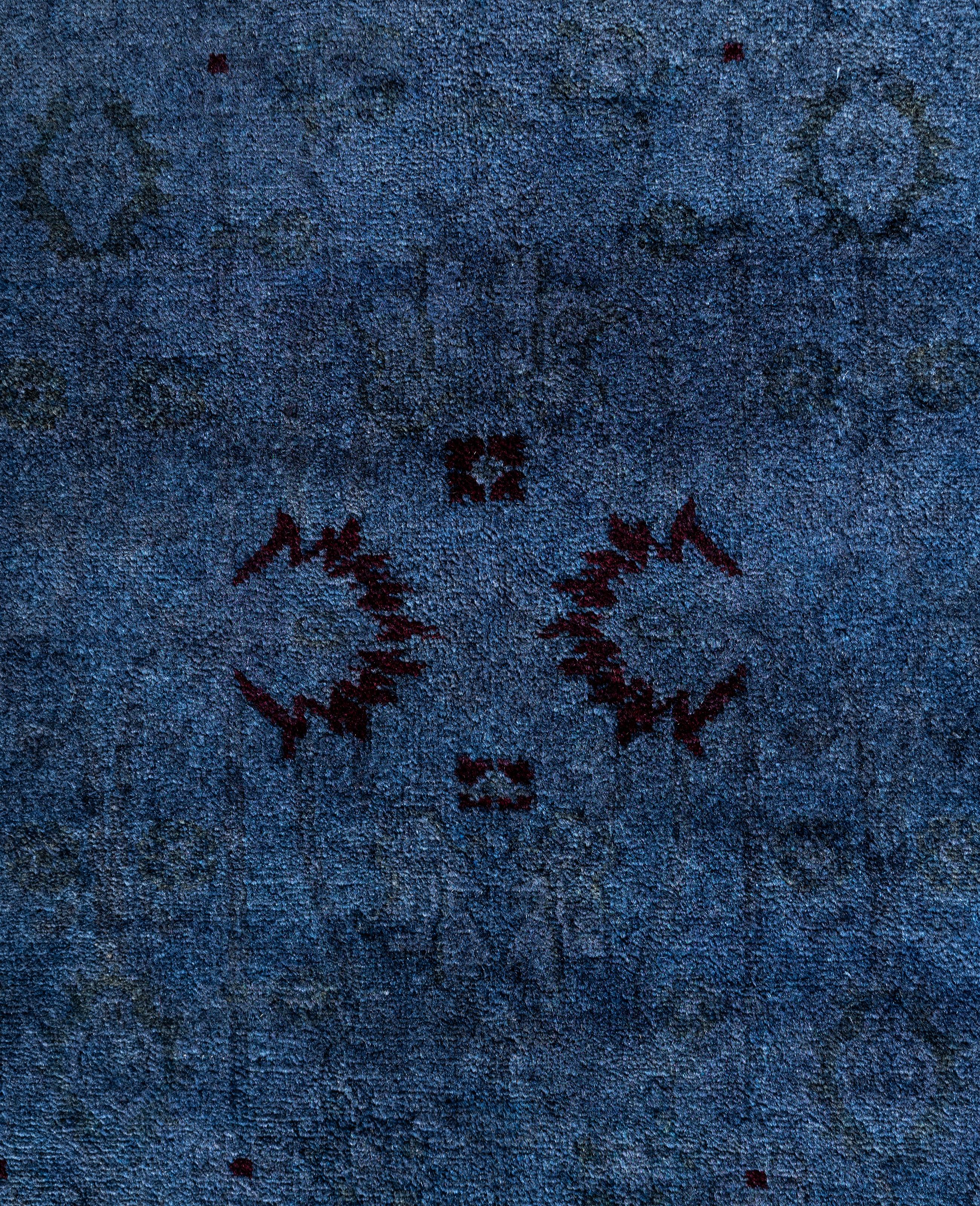 Pakistani Overdyed One-of-a-Kind Wool Blue Runner 4' 1