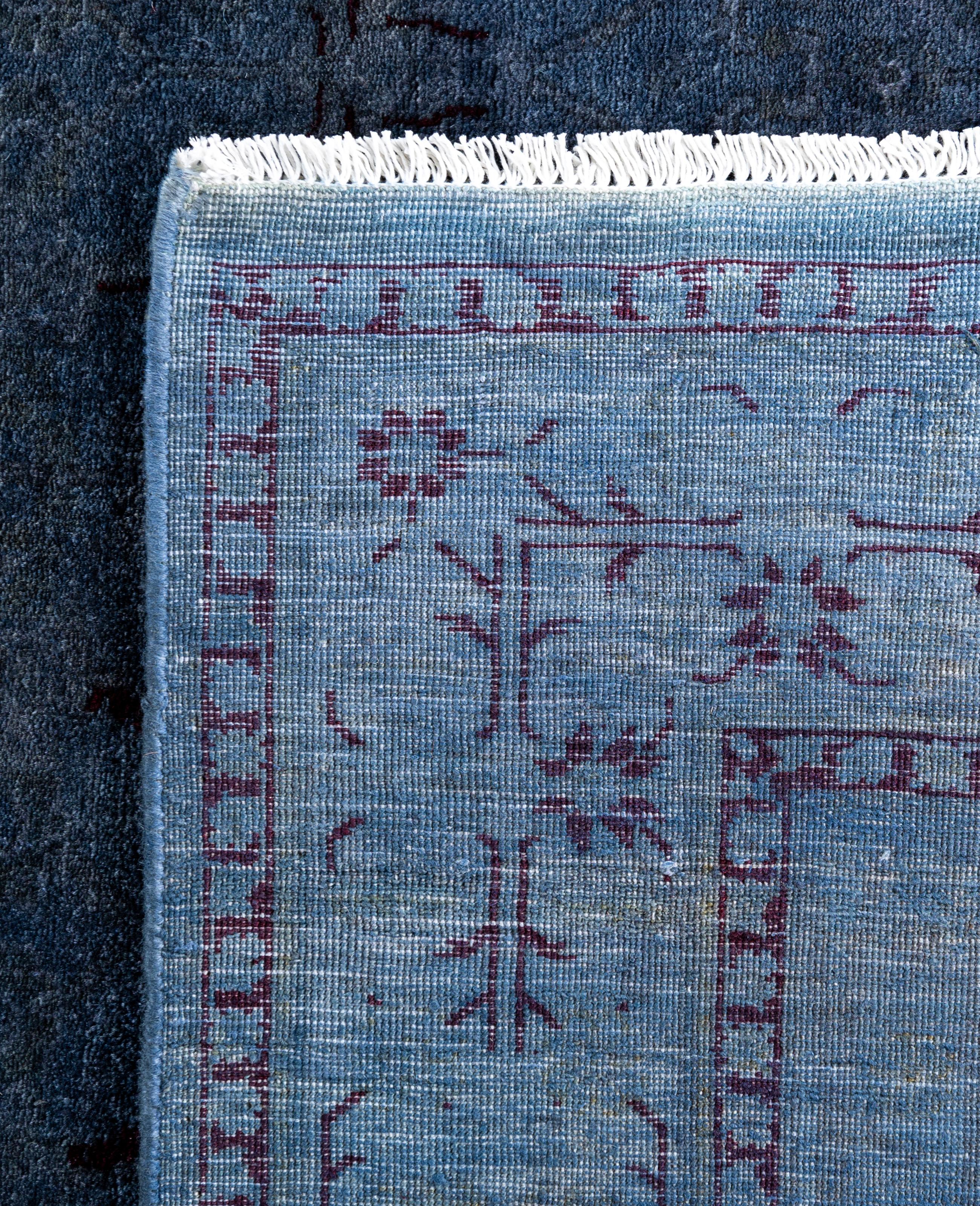 Overdyed One-of-a-Kind Wool Blue Runner 4' 1