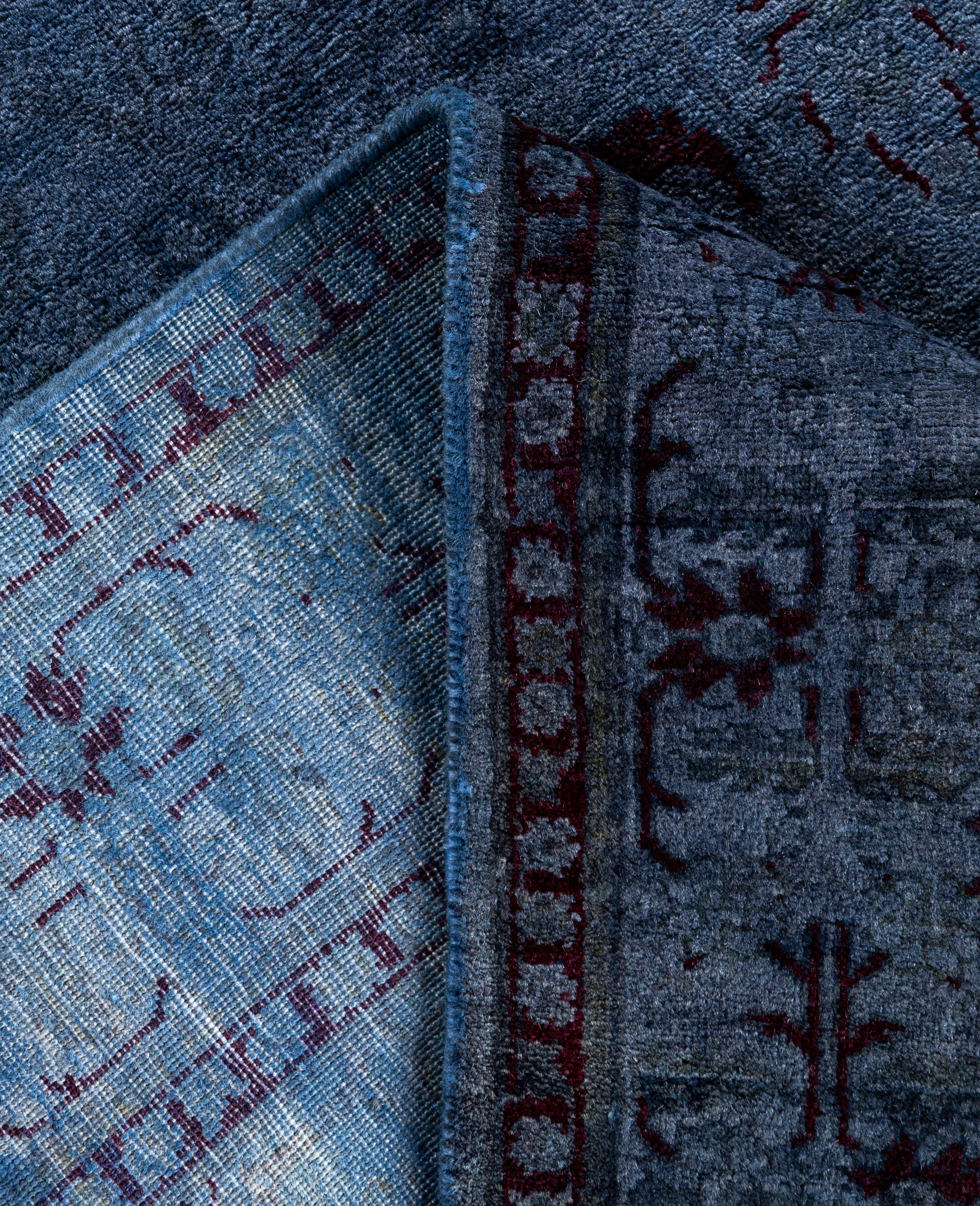 Contemporary Overdyed One-of-a-Kind Wool Blue Runner 4' 1