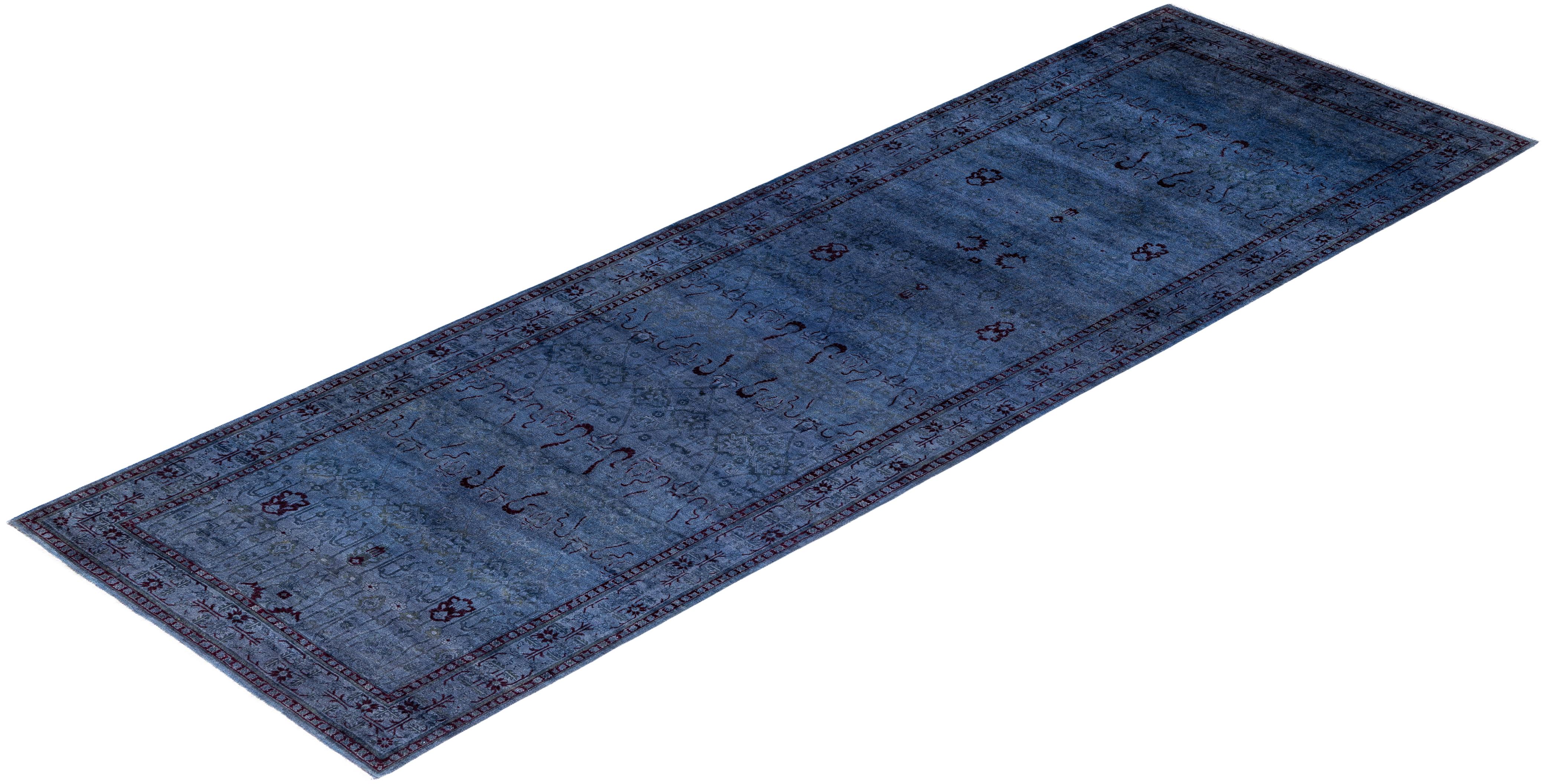 Overdyed One-of-a-Kind Wool Blue Runner 4' 1