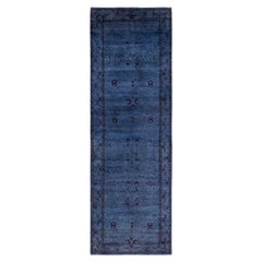 Overdyed One-of-a-Kind Wool Blue Runner 4' 1" x 12' 7"
