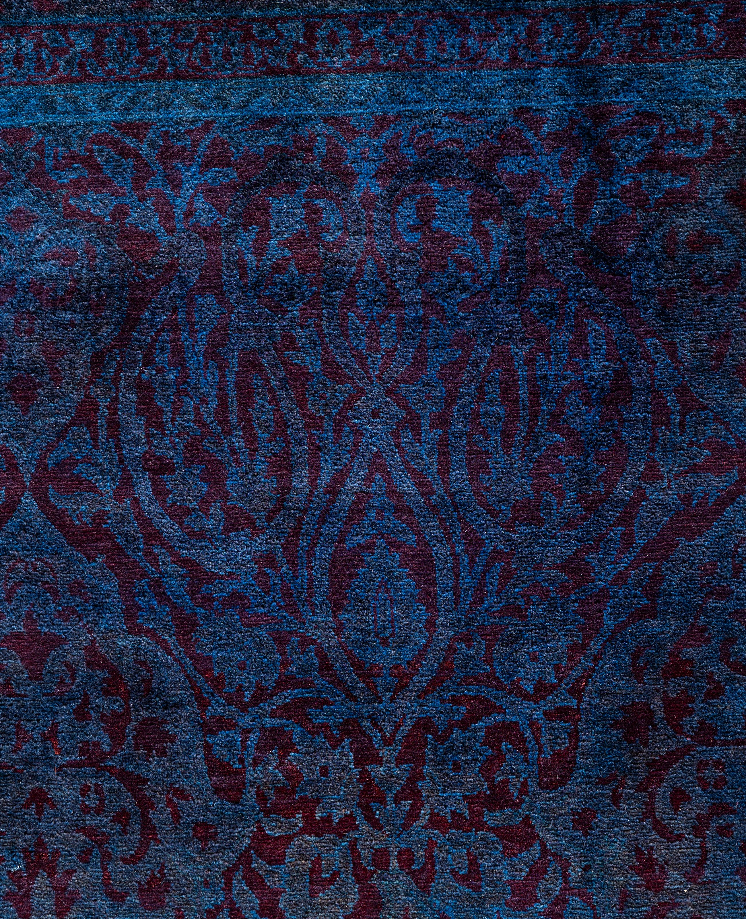 Pakistanais Tapis carré en laine bleu surteint et unique en son genre 5' 10