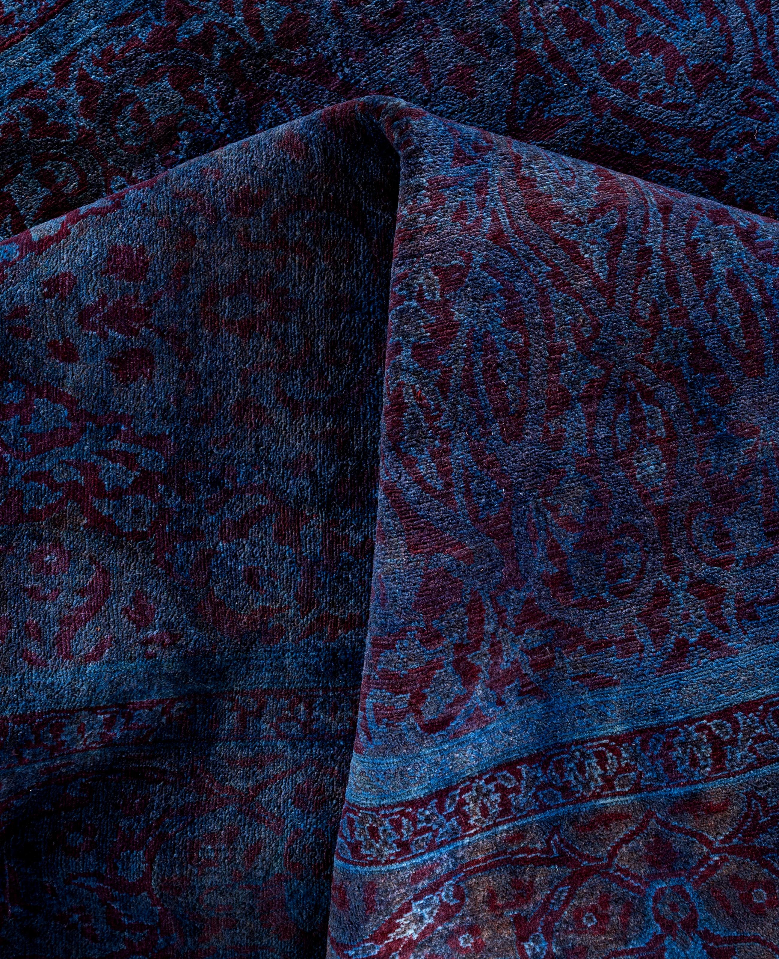 Laine Tapis carré en laine bleu surteint et unique en son genre 5' 10