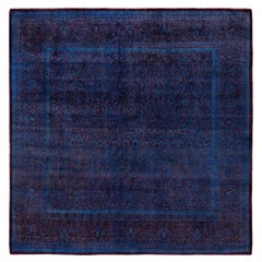 Tapis carré en laine bleu surteint et unique en son genre 5' 10" x 6' 2"