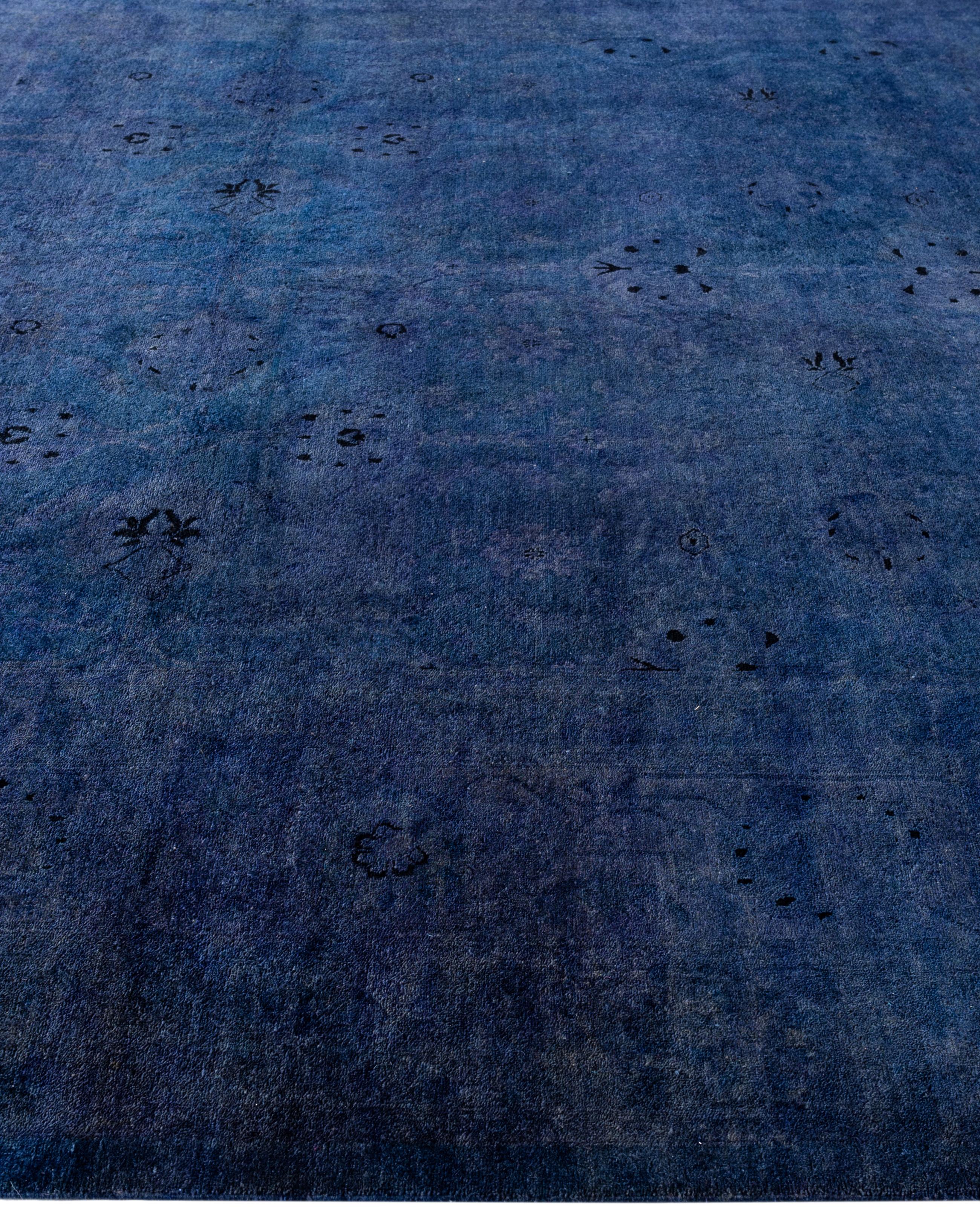 Annodato a mano Tappeto quadrato in lana blu Overdyed One-of-a-Kind 7' 10